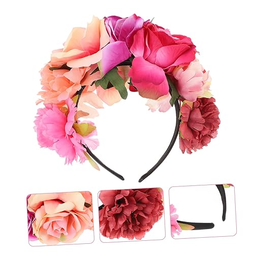Miniatura 2 de Beatifufu 1 tocado hawaiano de flores con guirnalda  Accesorio de tela de seda vintage para mujer, boda, día de muertos