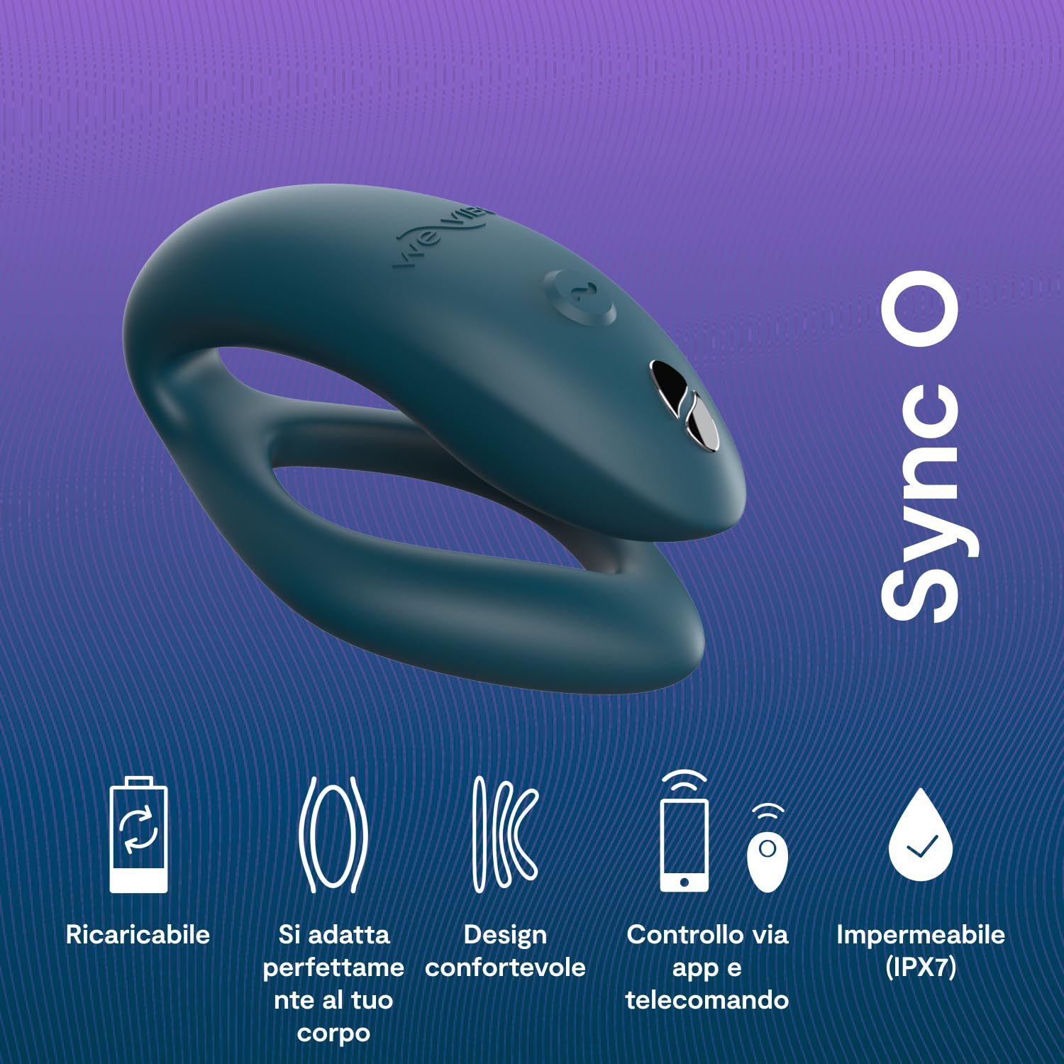 We-Vibe Sync O Vibratore di coppia - Sex toy vibrante a C con telecomando per donne - Controllato tramite app - Stimolazione del punto G e del clitoride - Resistente all'acqua e ricaricabile - verde