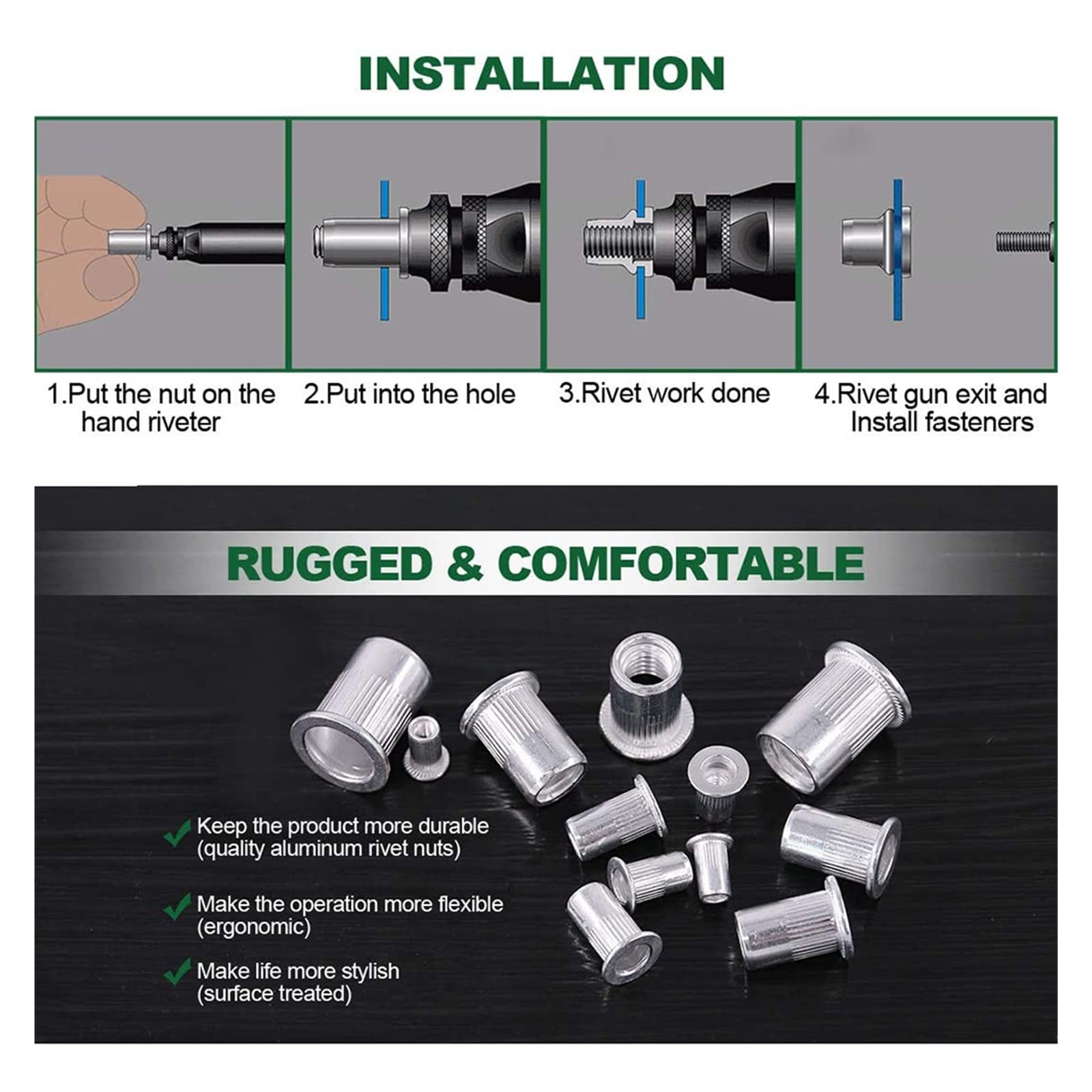 100 sztuk M3 M4 M5 M6 M8 M10 ze stopu aluminium z łbem płaskim nici nit wstaw nakrętka nakrętka nit torba perfection (Color : M10)
