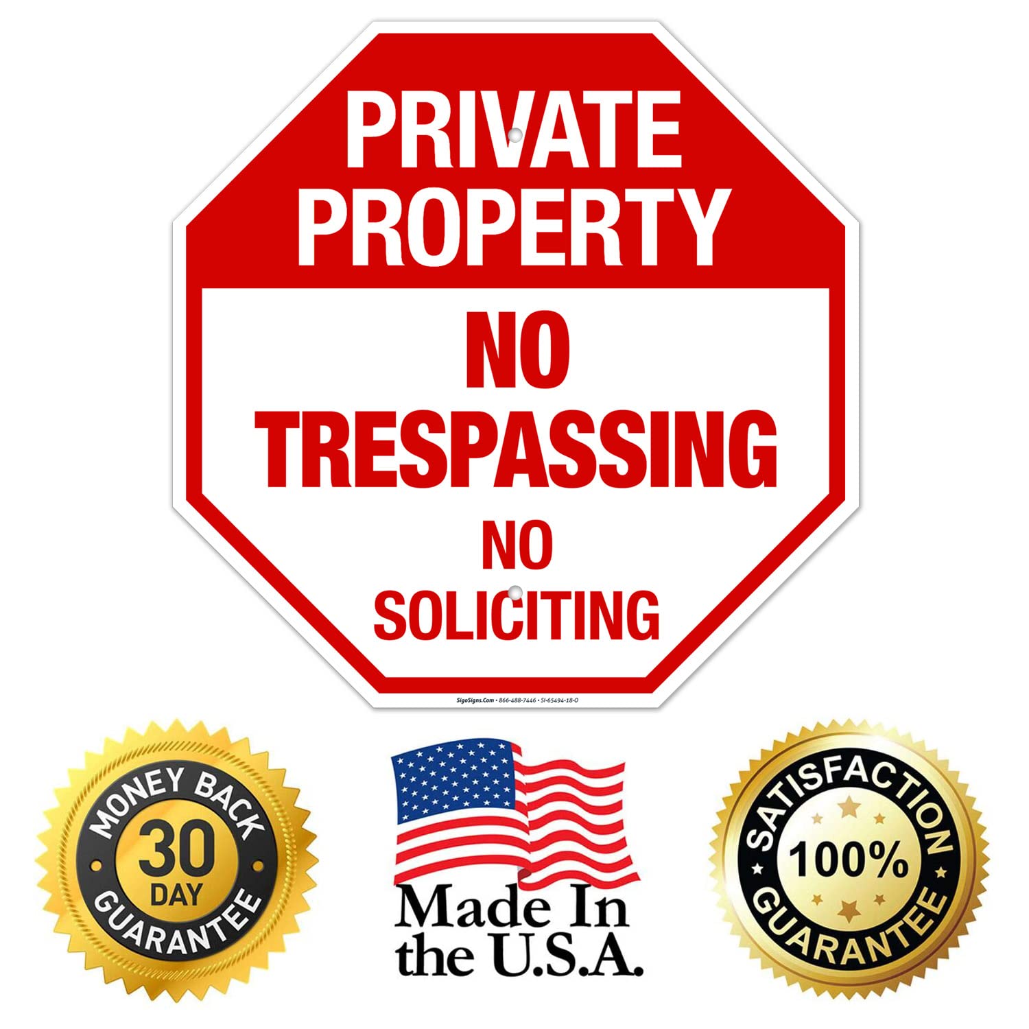 Private Property No Trespassing No Soliciting Sign, 18x18 Inches, Rust Free .063 Aluminum, Fade Resistant, Made in USA