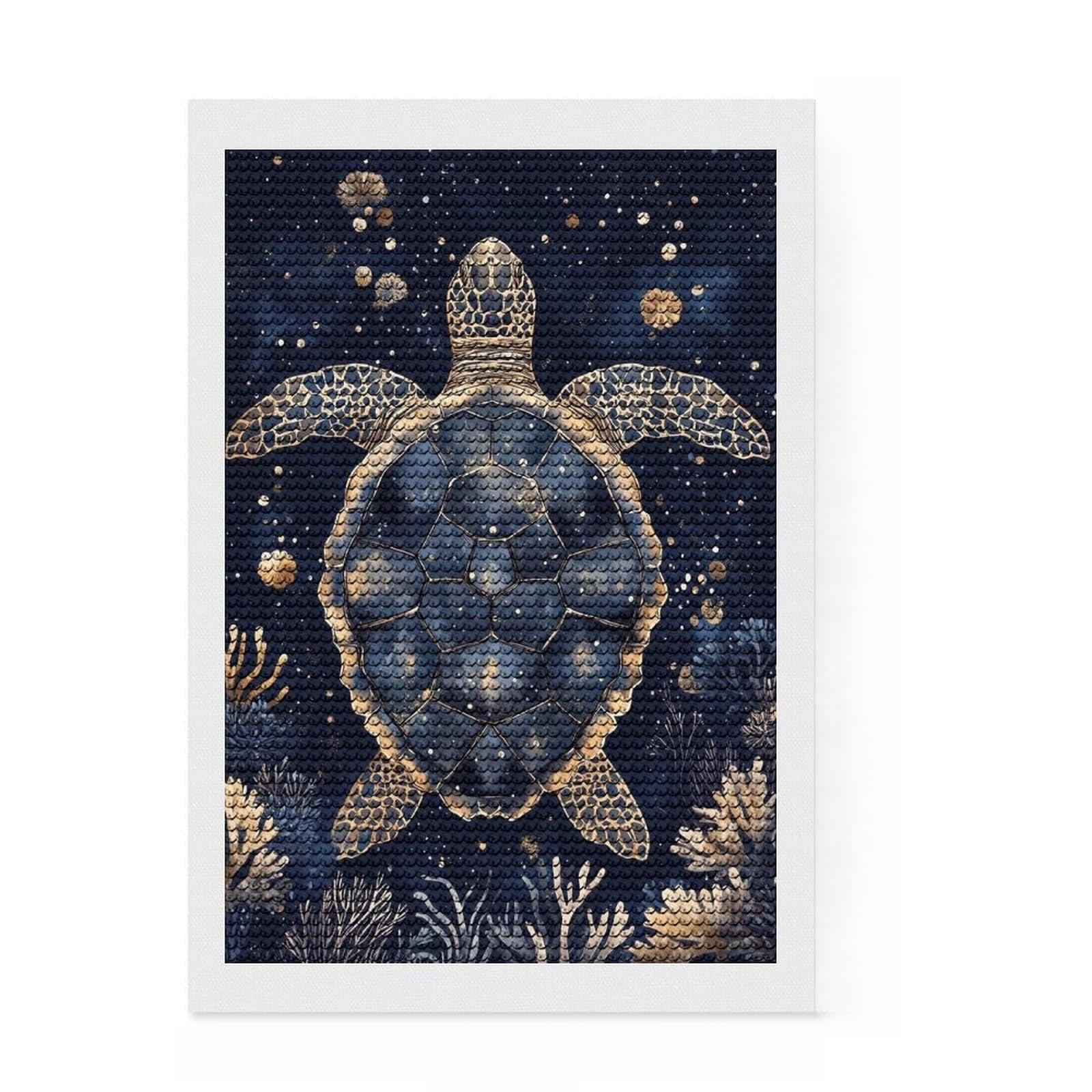 Junmoney Sea Turtle Kintsugi Round Drill Diamond Painting 8"x12", for Adults, Stress Relief Craft, Artistic Hobby, Aesthetic Room Decor