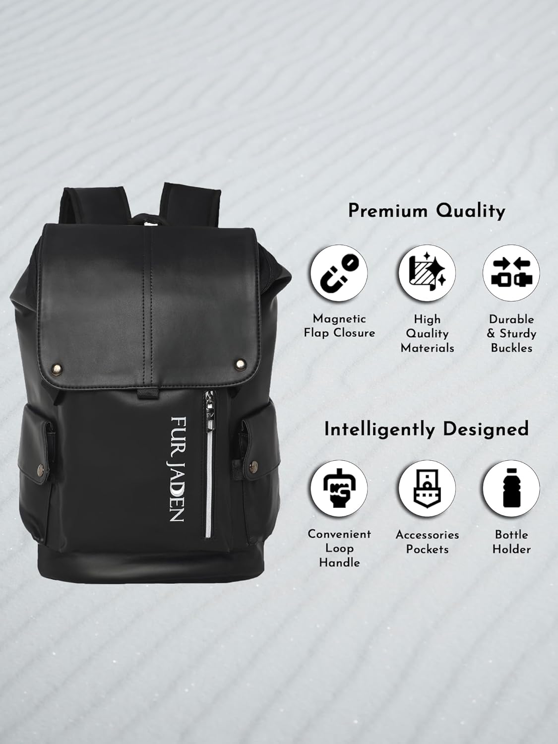 FUR JADEN Vegan Leather Stylish Casual Laptop Backpack For Men Women College Office Professionals 14