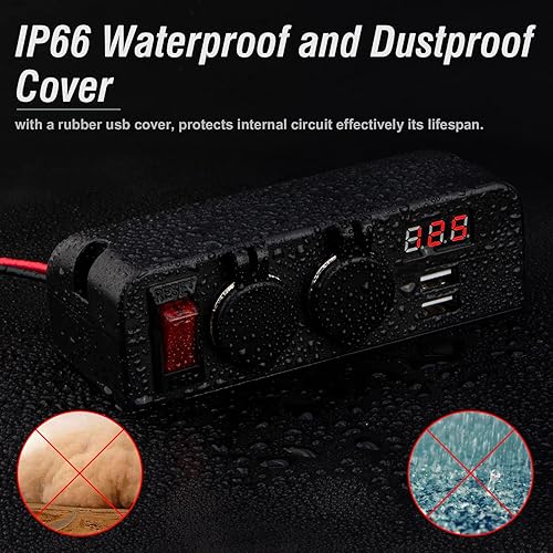 Miniatura 5 de BlueFire Cargador de enchufe USB doble, adaptador divisor de encendedor de cigarrillos con voltímetro LED, interruptores de encendido/apagado,