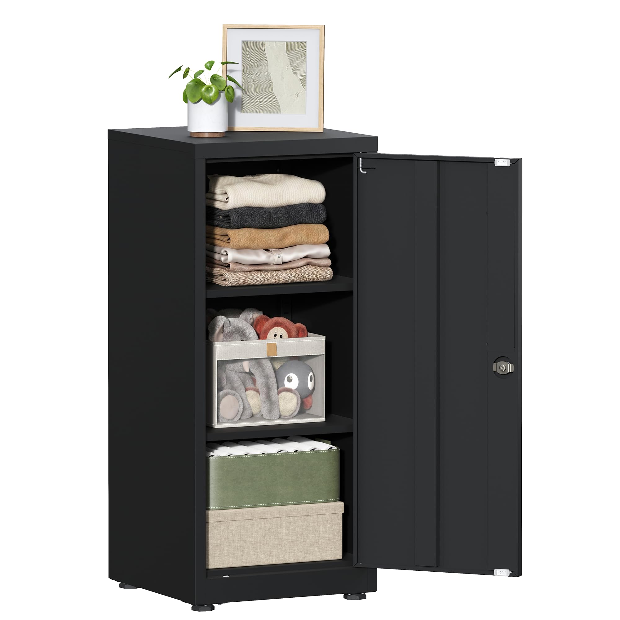 Aktenschrank abschließbar 40 x 40 x 91.5cm Metallschrank Schwarz