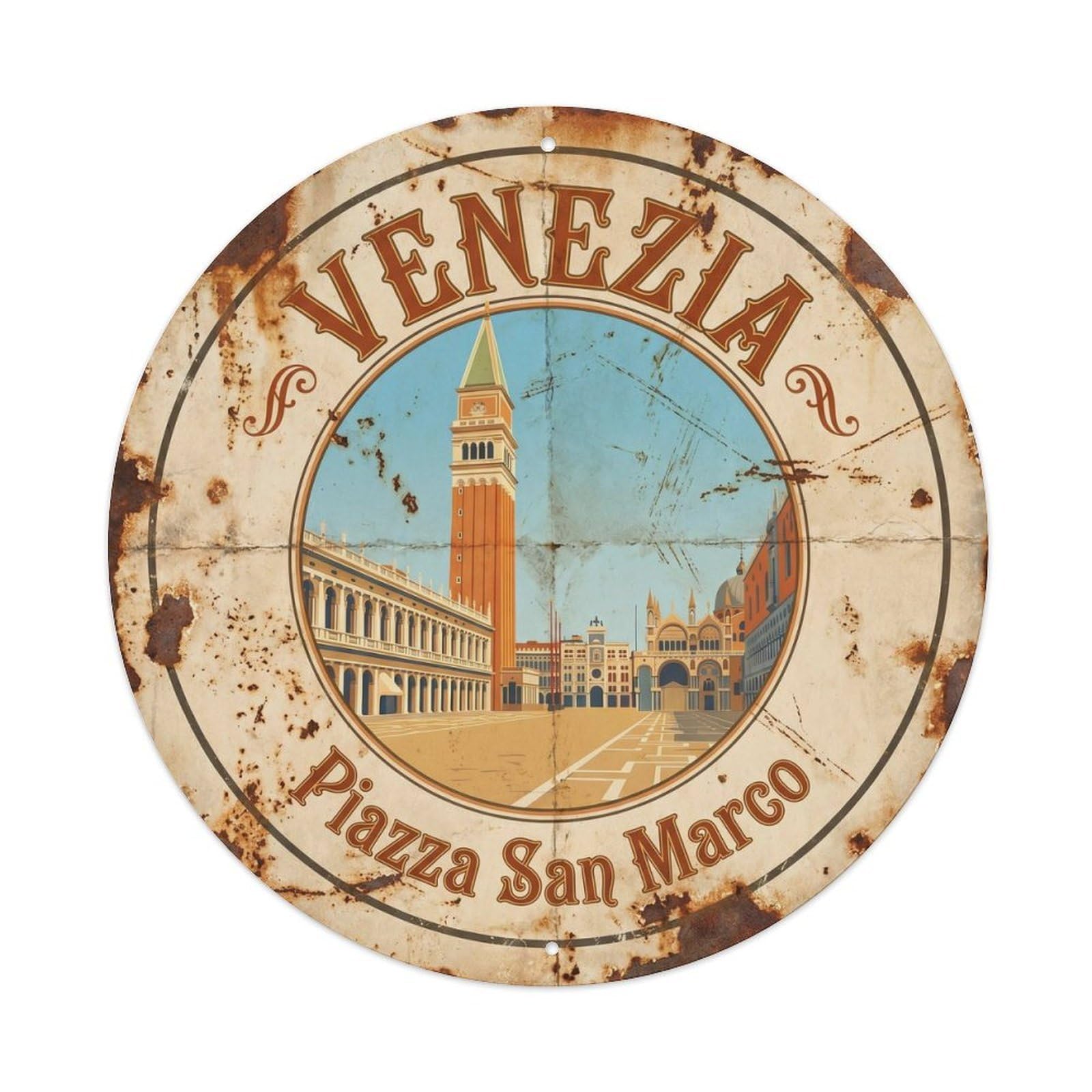 Vintage Travel Venice Piazza Marco Metal Tin Sign Plaque