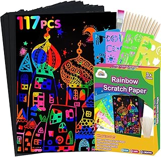 ZMLM Rainbow Scratch Paper Kit: 117Pcs Magic Art Craft Stuff Supplies Black Drawing Pad for Age 3-12 Kids Children Girl Boy DIY Toy Activity Educational Party Faver Christmas Birthday Gifts