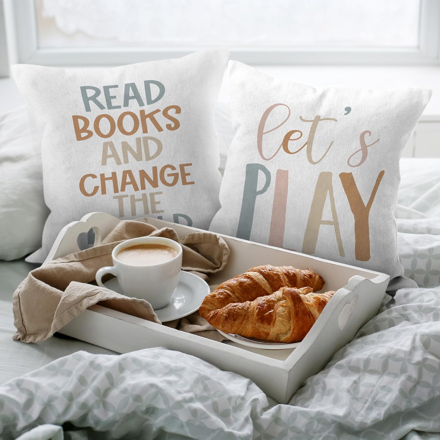 HIWX Reading Pillow Cover,Classroom Throw Pillows,Lets Play Read Classroom Decorative 18 x 18 Throw Pillow Cover,Classroom Pillows for Kids Reading Corner Room Nursery Decor Set of 4 Pillowcase 7 71Rj8SwVGhL. AC SL1500