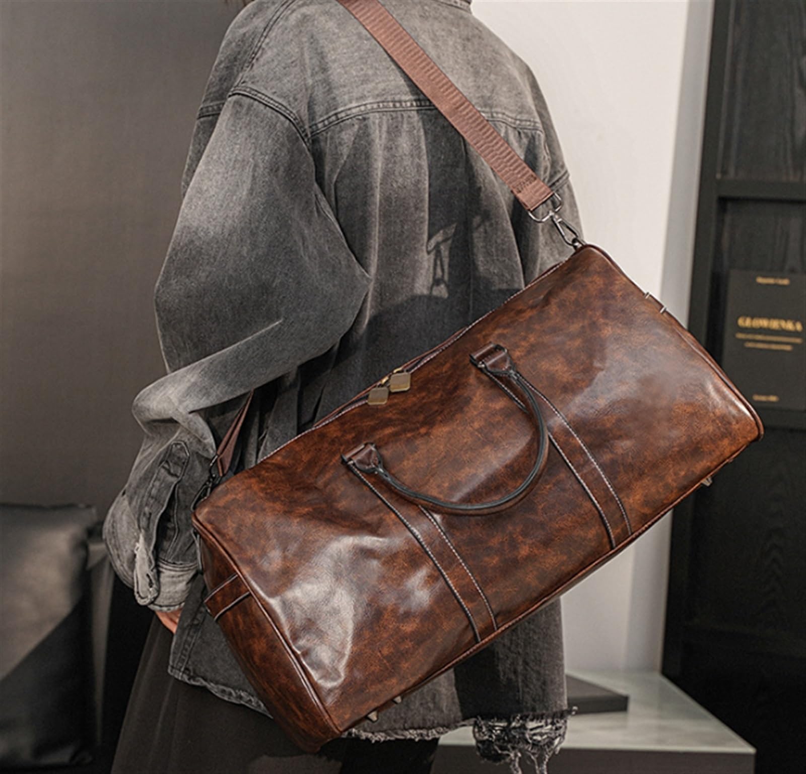 Bolsa De Viaje Petate De Viaje Resistente Al Agua Piel Sintética Vintage 20 Pulgadas/Bolso Gimnasio para Hombres Y Mujeres Maleta Mano