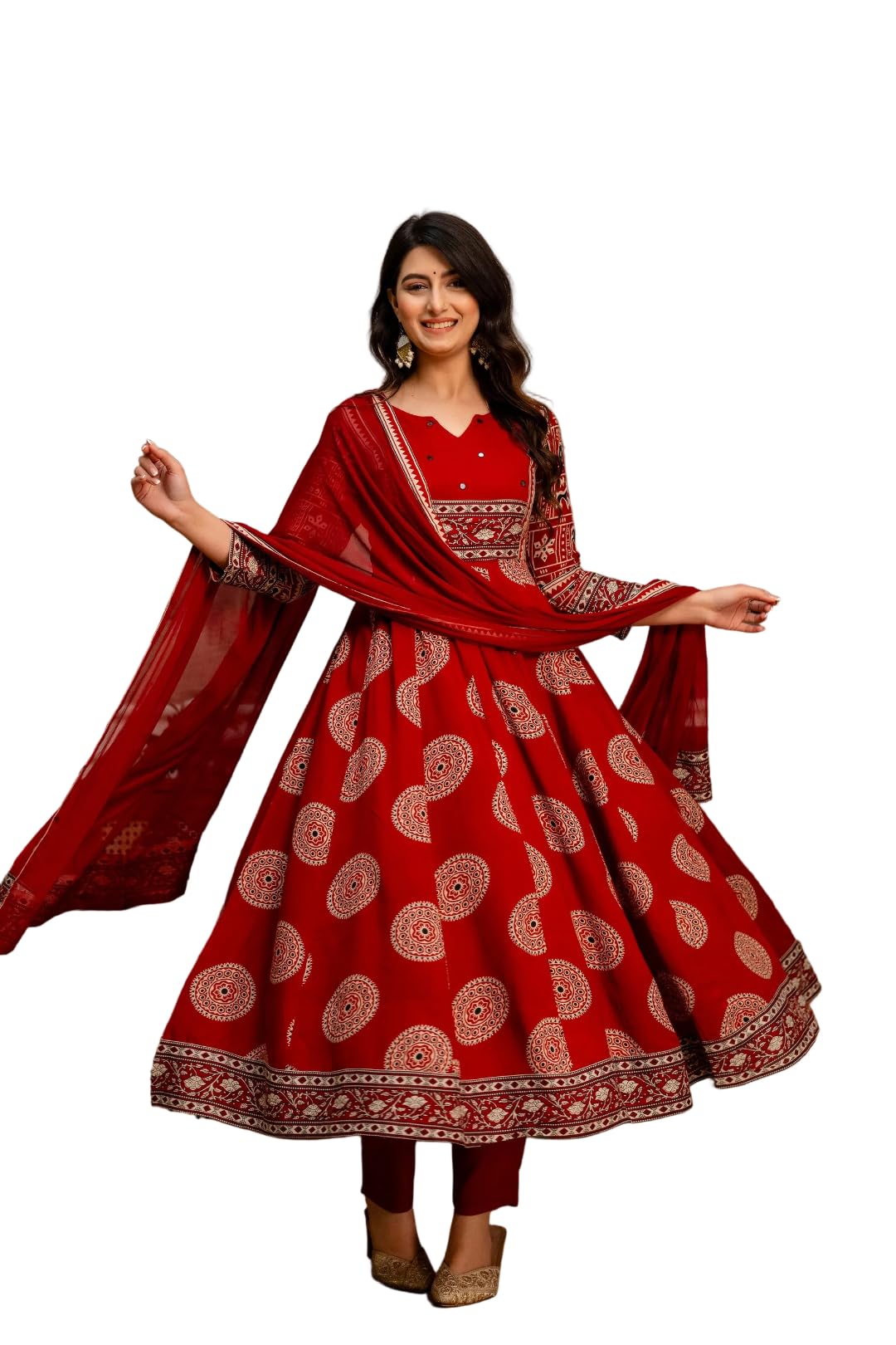 Embroidered & Printed Anarkali Kurta with Pant & Printed Dupatta | Ethnic Motif | Anarkali | 3 Piece Suit Set-image-10