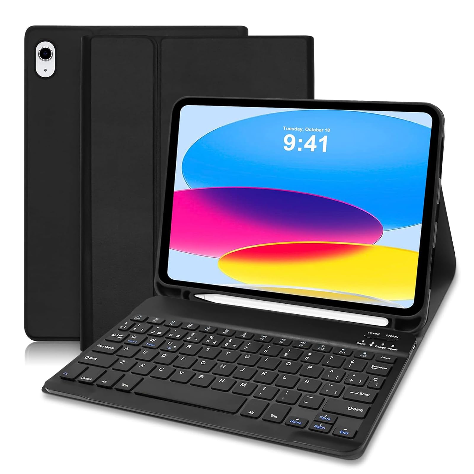 iPad 10th Generation 2022/ (A16) 11th Generation 2025 Keyboard Case, Spanish Ć Bluetooth Magnetic Detachable Keyboard Case for iPad 11 Gen 11 Inch/ 10 Gen 10.9 Inch, Black