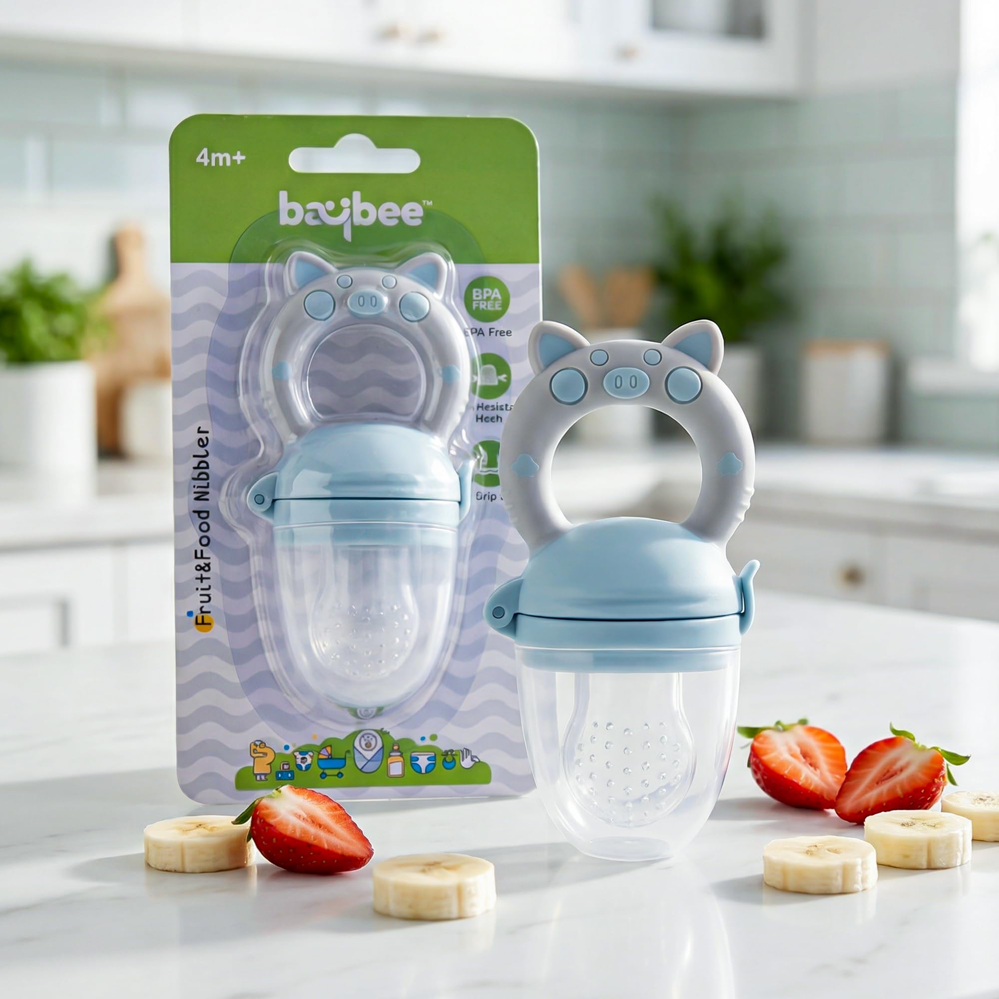BAYBEE Baby Food Feeder Pacifier-Organic/Fresh Food Feeder For 3-24 Months Infant&Newborn&Toddlers Fresh Fruit Nibbler, (Persian, Blue) - Silicone-picture-12