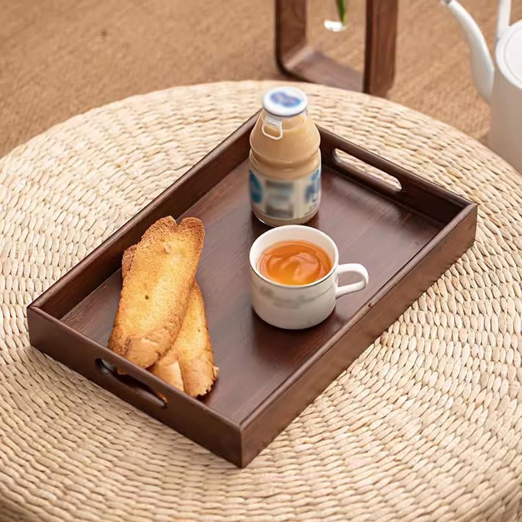 Bandejas Servir Comida Bandeja de Desayuno for Restaurante, Bandeja Almacenamiento Rectangular for el hogar con asa, refrescos for té la Tarde Doble Oreja Mesa Cama | C