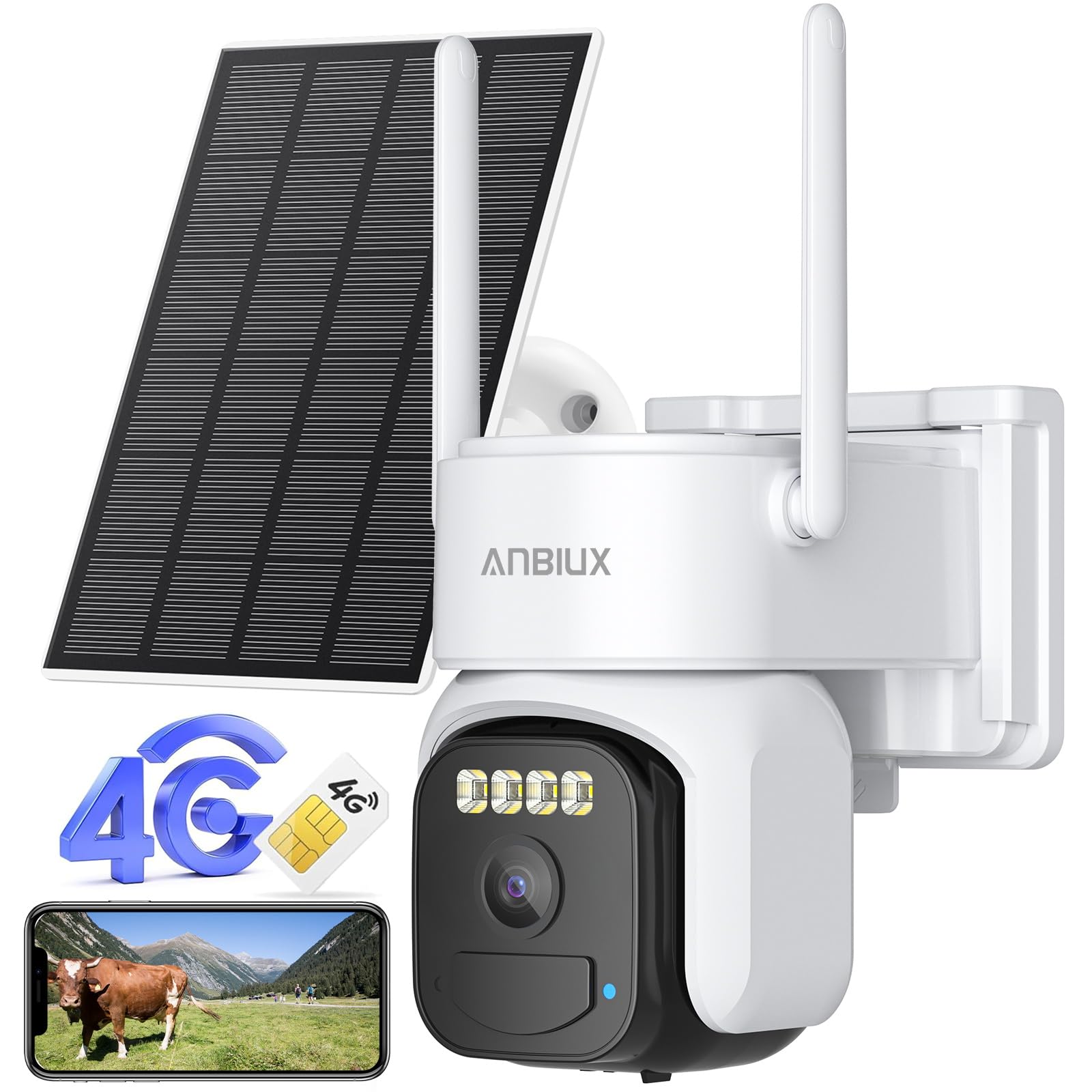 ANBIUX 4G LTE Camara de Seguridad Exterior con Panel Solar