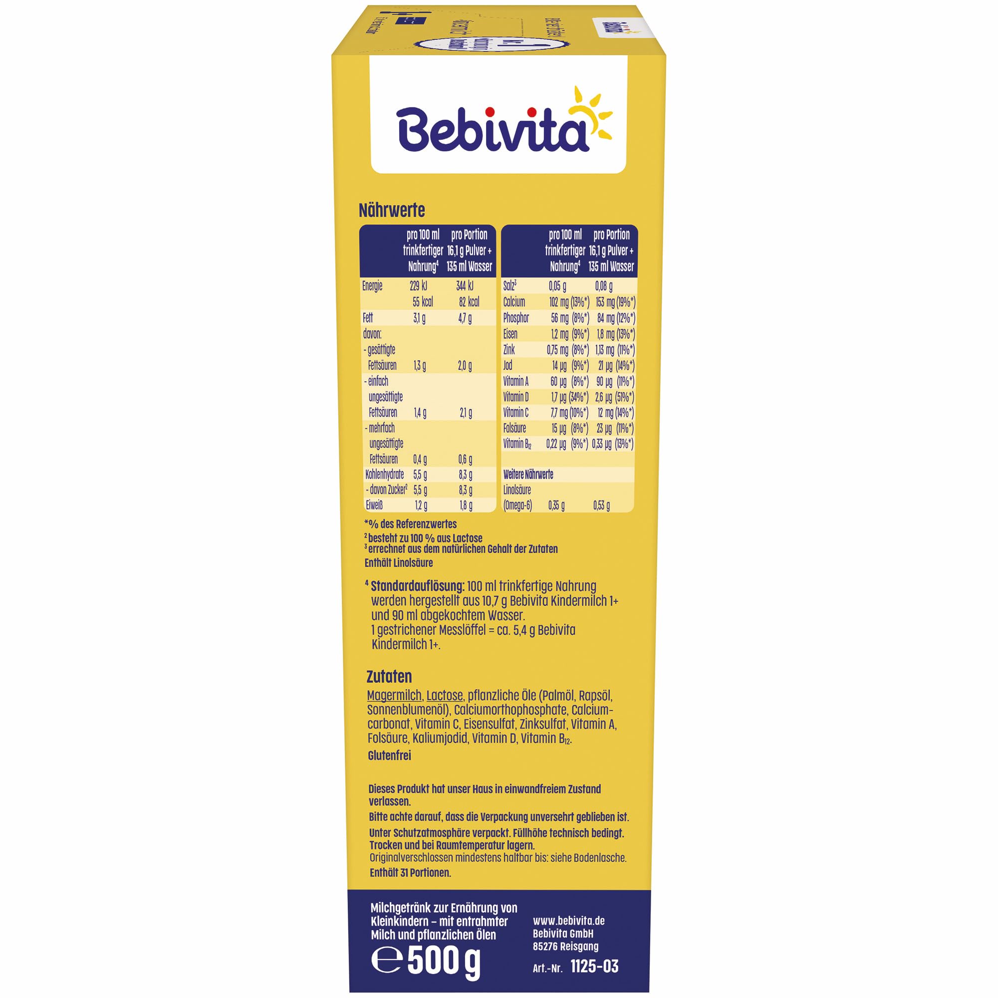 Bebivita Milchnahrung Kindermilch 1, 500g (5x500g)