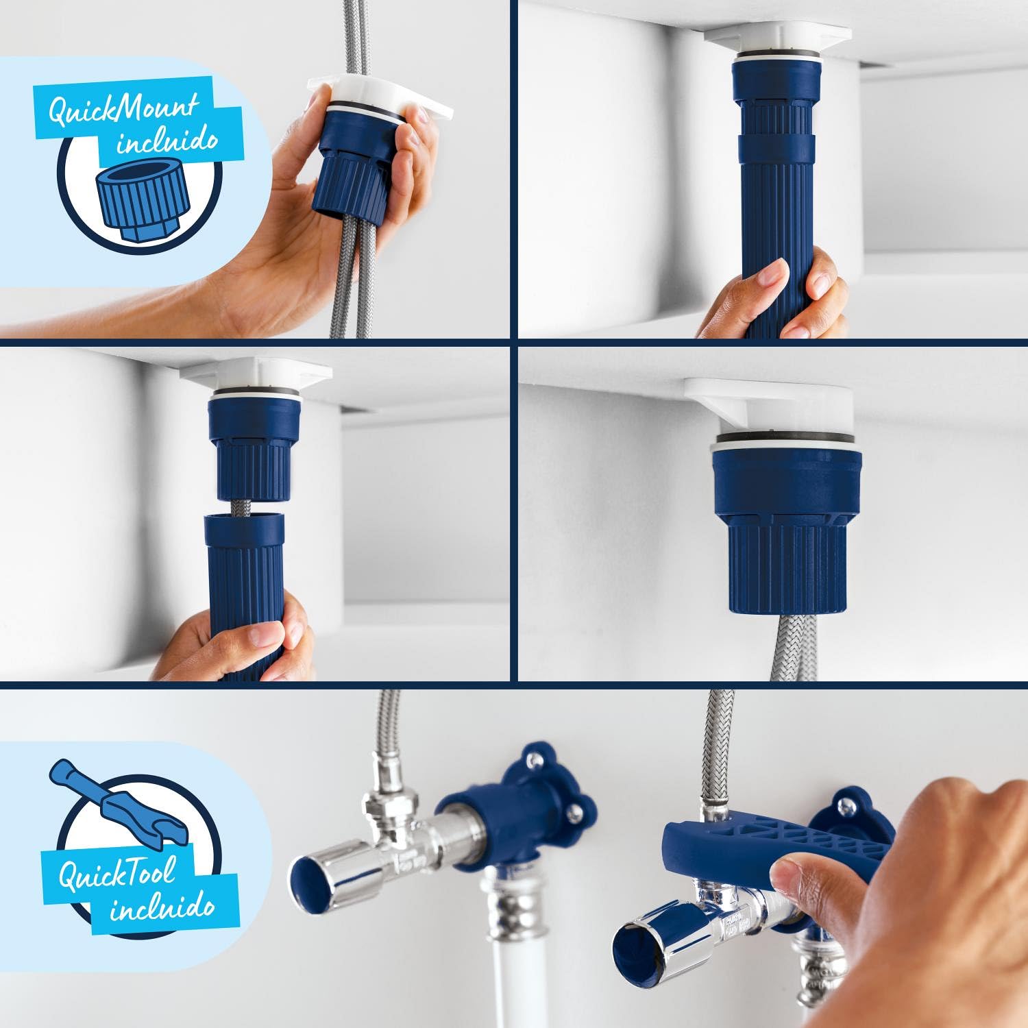GROHE Get – Grifo Cocina con Caño Extraíble (2 Chorros, Caño Alto 381mm, Giro 360°, Cartucho 35mm, Acoplamiento Suave, Conexión 3/8", QuickMount), Negro Mate, 314842431