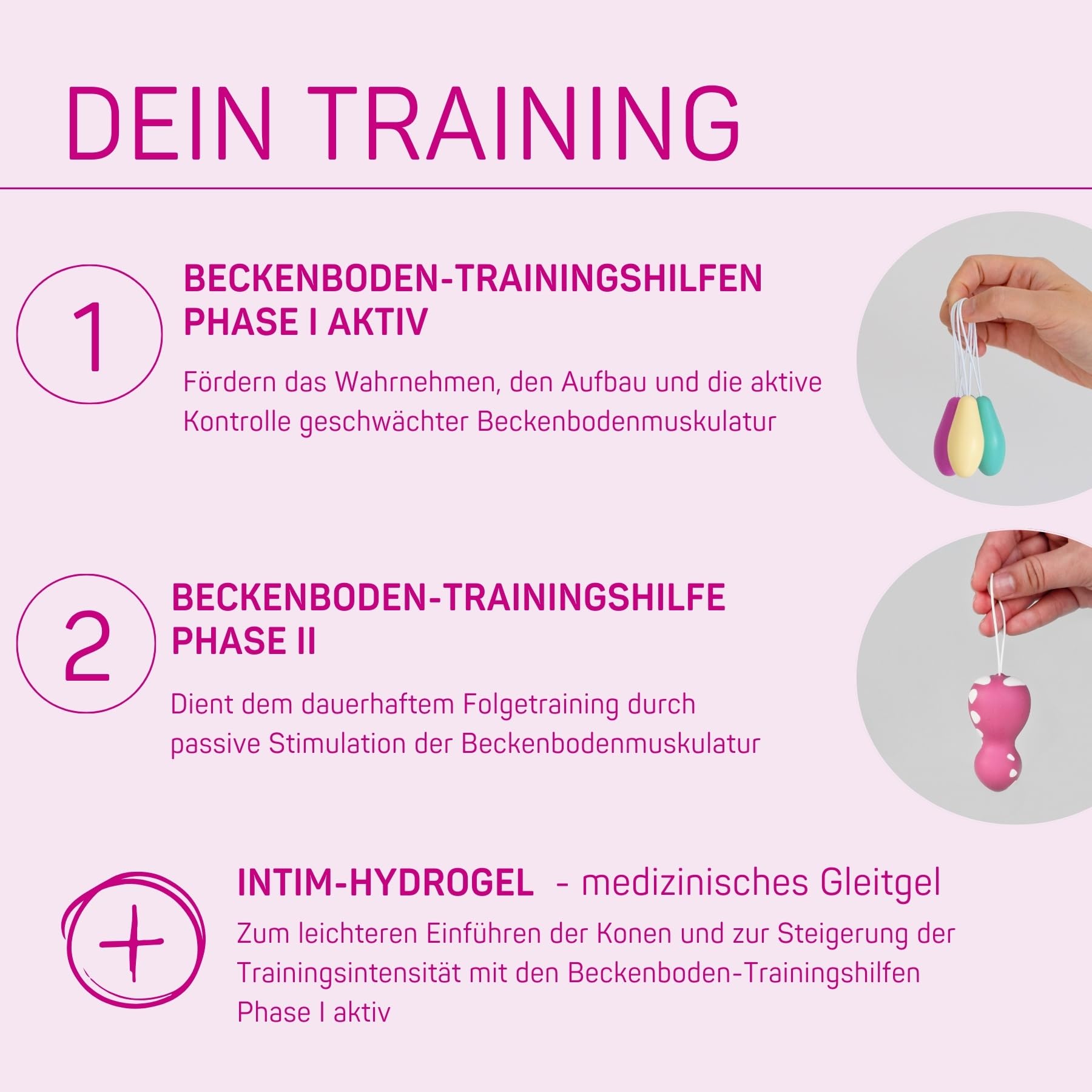 ELANEE Set risparmio di 3 prodotti, efficace rafforzamento dei muscoli pelvici con coni vaginali, incluso gel lubrificante a base d'acqua (760-00)