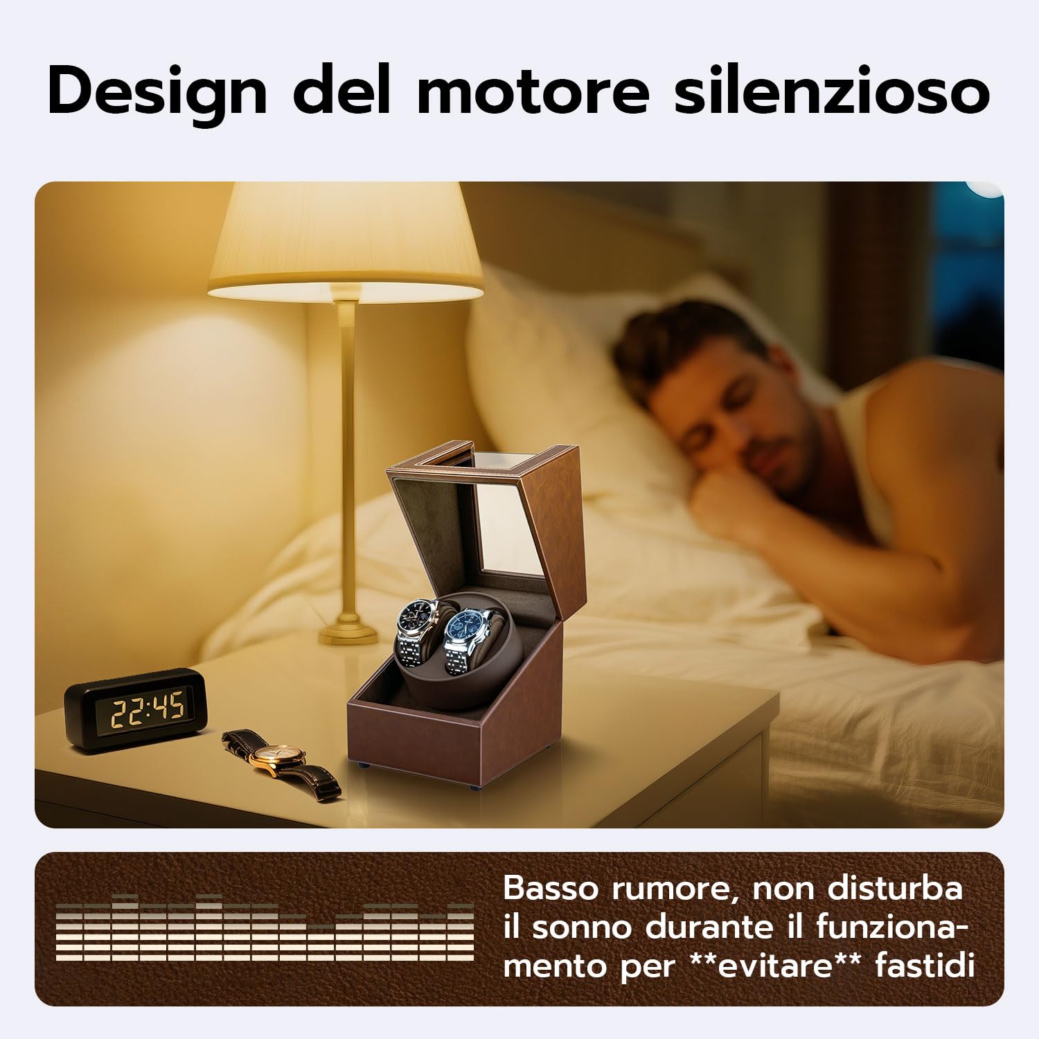 Mcbazel Carica Orologi Automatici in Pelle, Scatola per Due Orologi, Cofanetto per Orologi Automatici con Unità Rotante Silenziosa a Due Mode di Rotazione [Marrone]