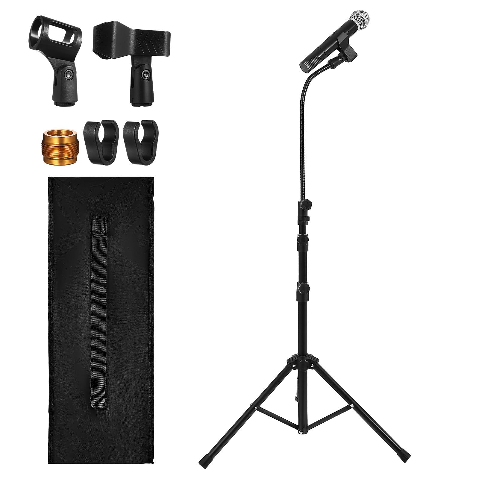 Zerodeko Soporte de Micrófono de Pie Trípode Ajustable Soporte Metálico Resistente Bolsa Portátil para Micrófonos de Suelo Adecuado para Grabación y Transmisión