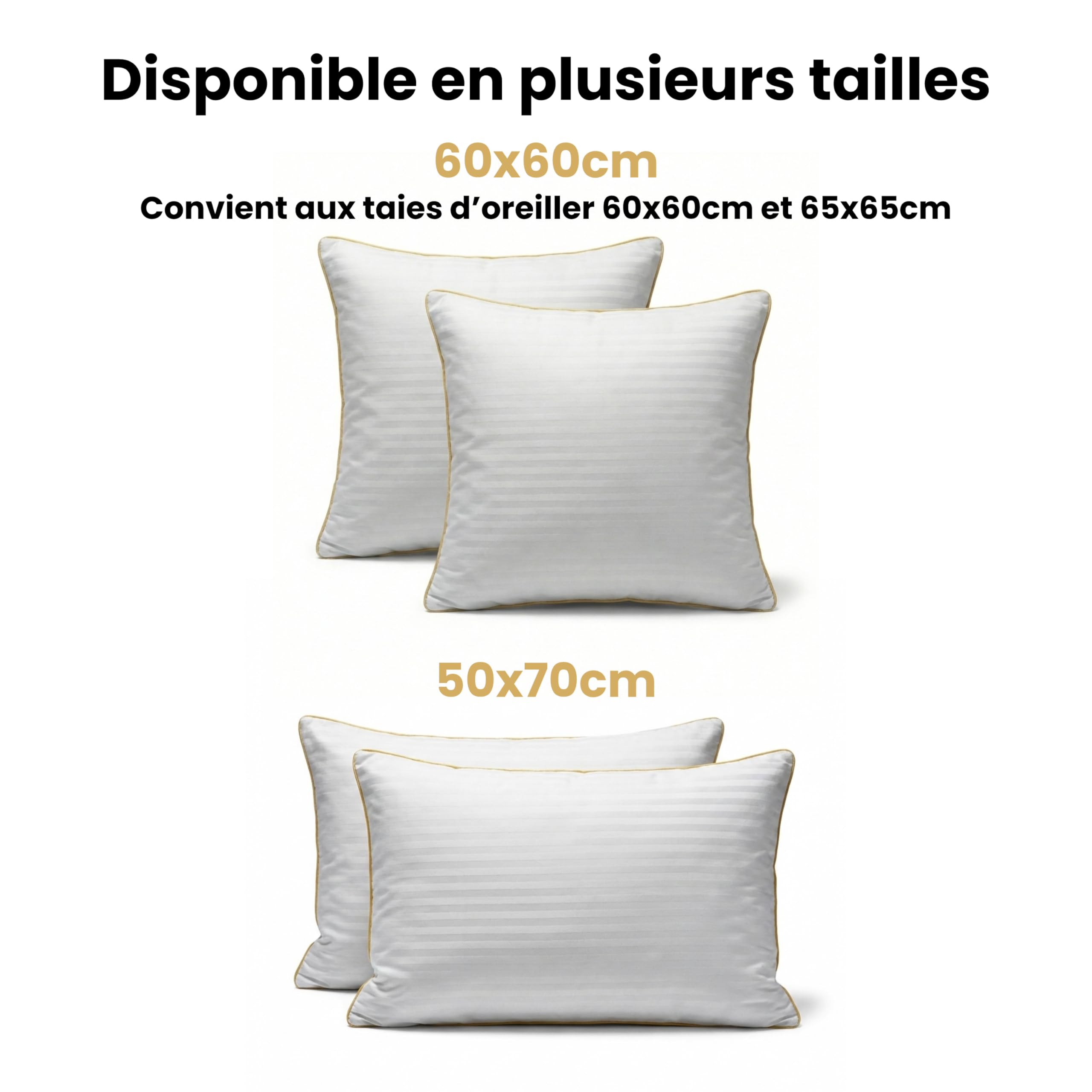 Oreiller Hôtel 50x70cm Lot de 2 - Coussin lit Moelleux & Doux | Coussin de lit adulte - Standing Hôtellerie Luxe - Respirant & Hypoallergénique - Certifié Oeko-Tex - Lavable en Machine