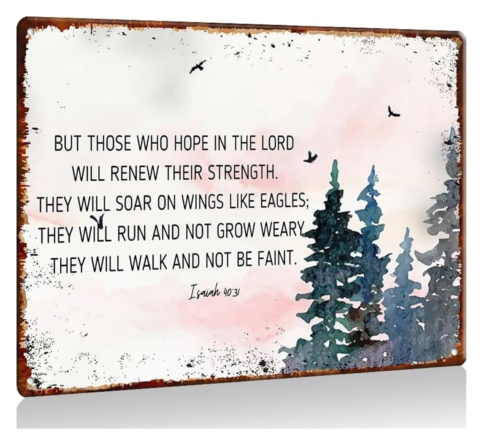 IDGTTLDF Metal Sign Isaiah 40 31, Bible Verse Wall-Art, Scripture Print, Hope in The Lord, Watercolor Landscape, Eagle Painting, Christian Gift
