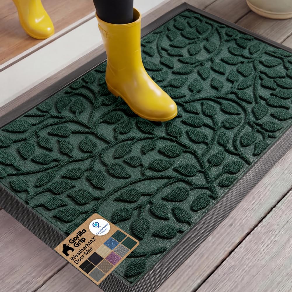GORILLA GRIP 100% Waterproof All-Season WeatherMAX Doormat, US Designed Natural Rubber, Stain and Fade Resistant, Low Profile Indoor Outdoor Door Mats