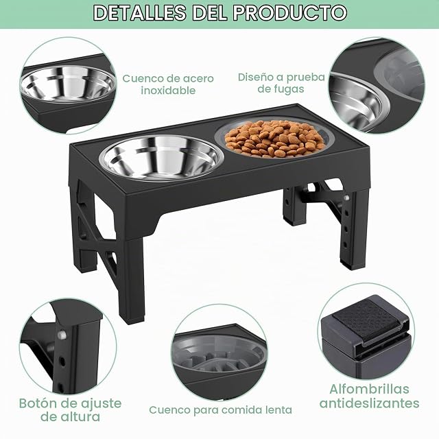 Foto 3 de 7 de Crynvor Bebedero Perro, Comedero Elevado de 5 Alturas Ajustables, Comederos Elevados