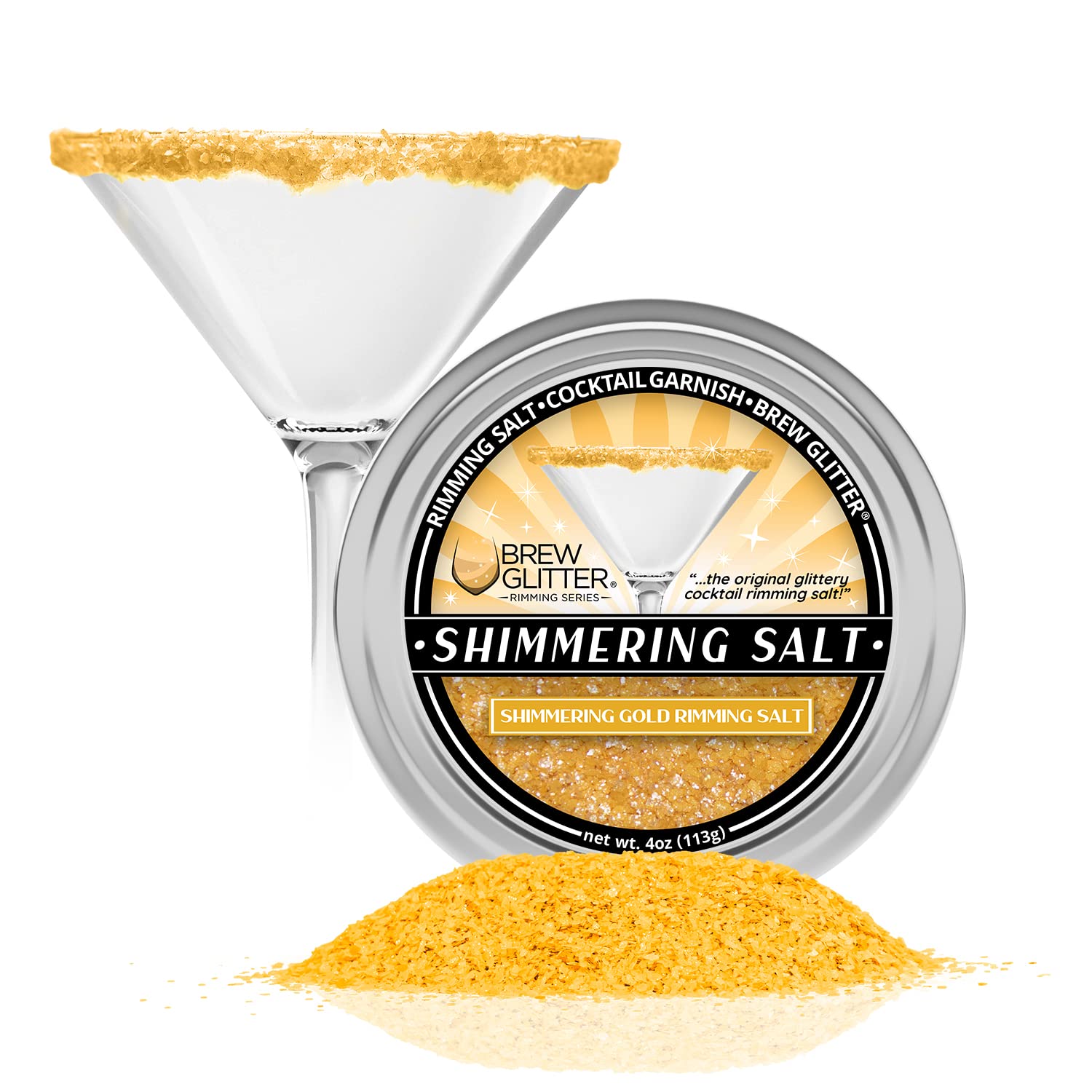 Brew Glitter - Shimmering Rimming Salt (4oz, 1x Bar Tin) Edible Glitter Blended Cocktail Garnish for Mixed Drinks and Beverages (Gold, 4oz)