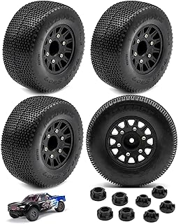 RCMYou 12mm/14mm Hex Rc Truck Tires,RC Wheels Tires for 1/10 Slash 2WD 4Ã—4,Axial/Arrma Senton/Redcat Rc4wd,Hex Detachable Replacement Running on Off-Road Tire,on-Road Tires,4-Pack,Black