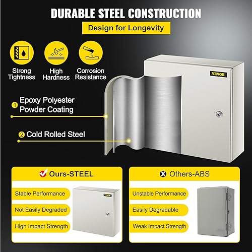 Miniatura 3 de VEVOR NEMA - Caja de acero de 16 x 16 x 6 pulgadas, caja eléctrica de acero NEMA 4X, IP66 impermeable y a prueba de polvo, caja de conexiones
