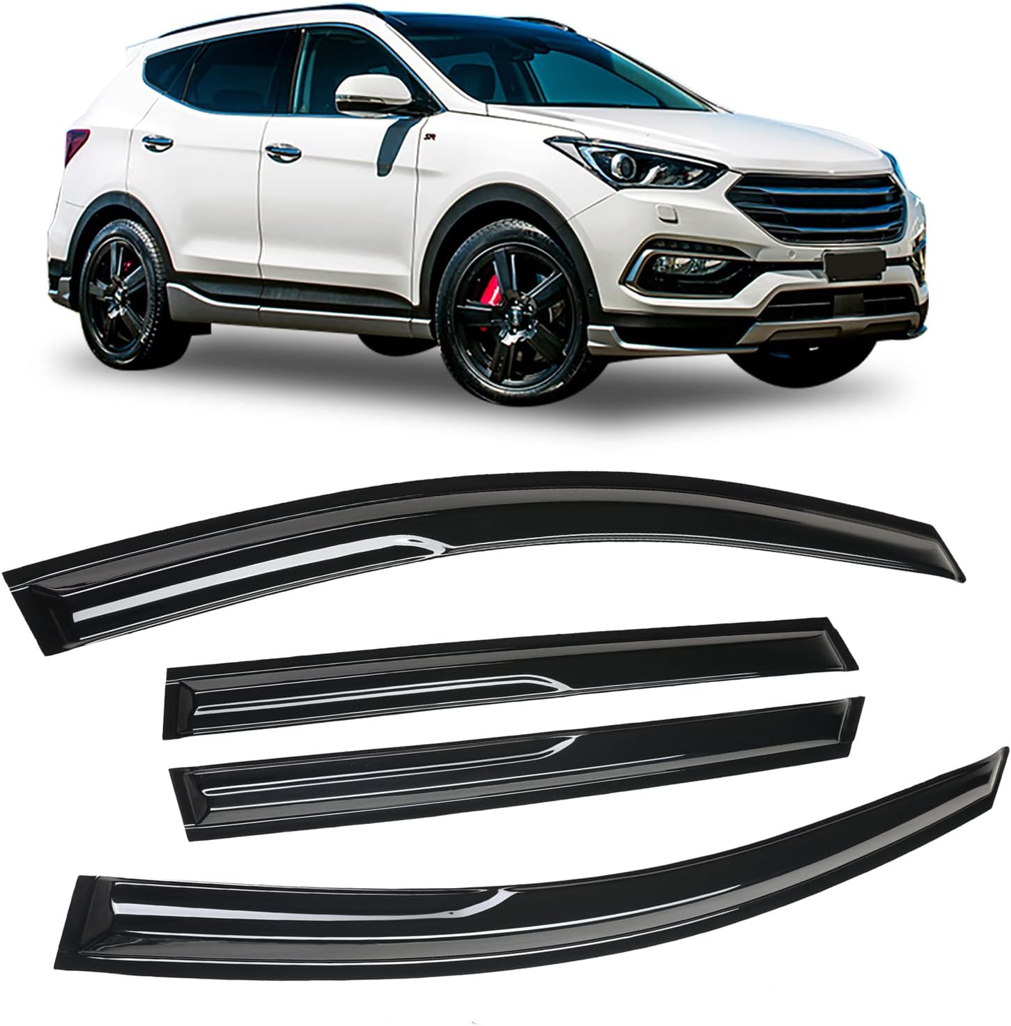 Smoke Tinted Tape-On Window Visors Rain Guards Compatible with Hyundai Santa Fe 2019 2020 2021 2022 2023 SE SEL Limited Calligraphy 2019-2023 Hyundai Santa Fe