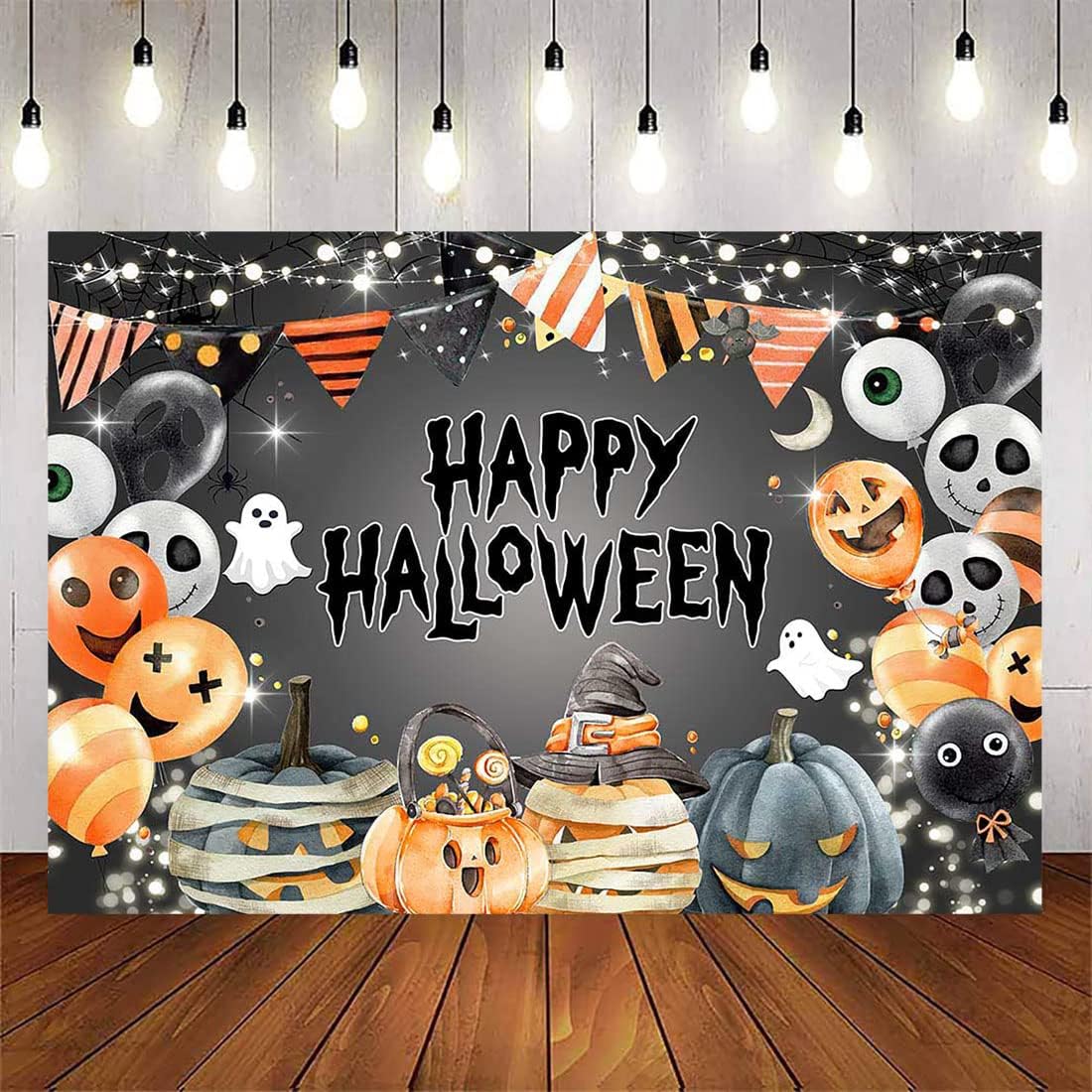 Avezano Happy Halloween Birthday Party Decoration Photo Studio Booth Background Props 7x5ft Pumpkin Ghost Halloween Eve Banner Black Evening Backdrops for Photography