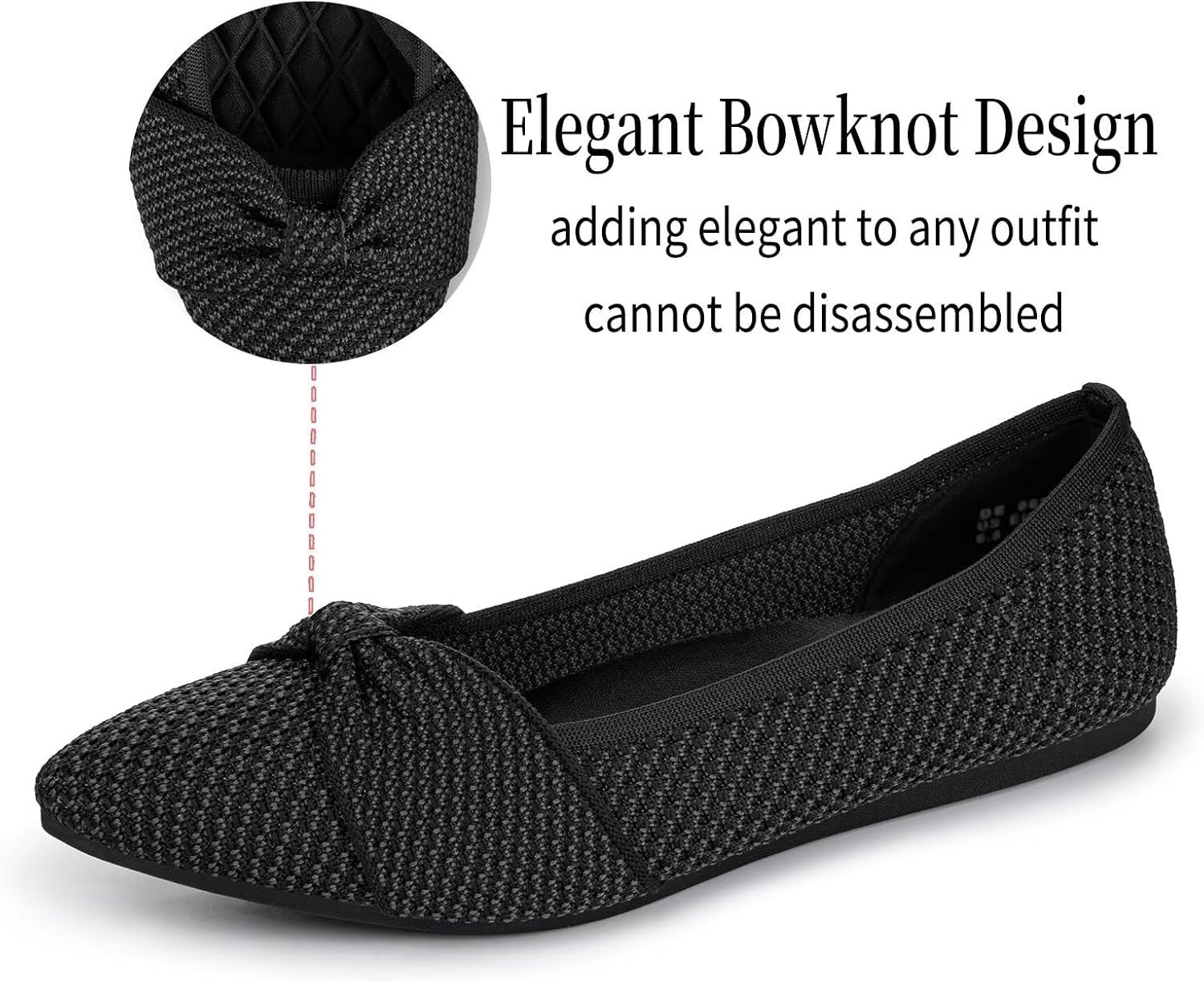 Women's Flats Pointed Toe Knit Ballet Flats Shoes with Bow Comfortable Casual Ballerina Dressy Work Office Slip-on Shoes