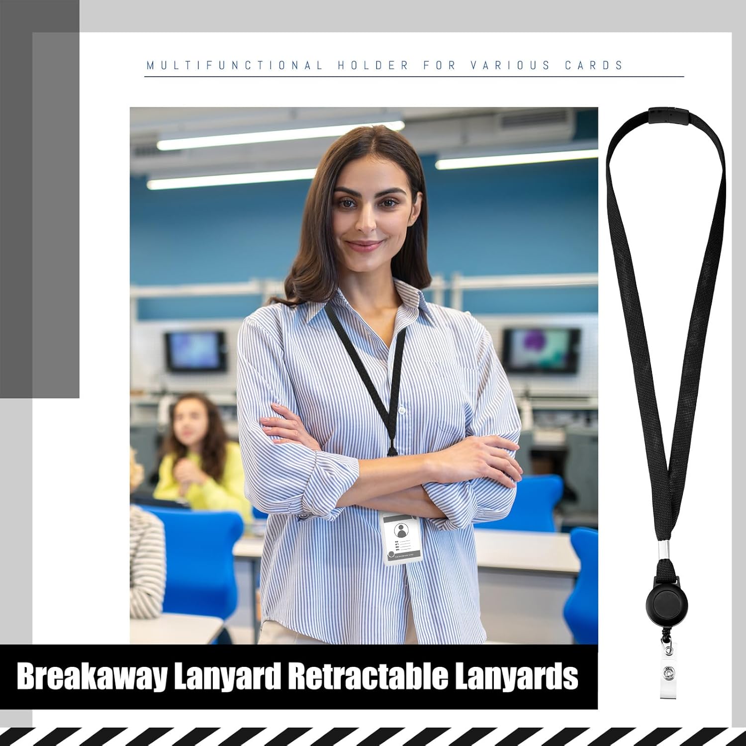 Windyun 108 Pcs Breakaway Lanyard with Safety ID Bulk Retractable Lanyards Flat Neck Straps (Black)