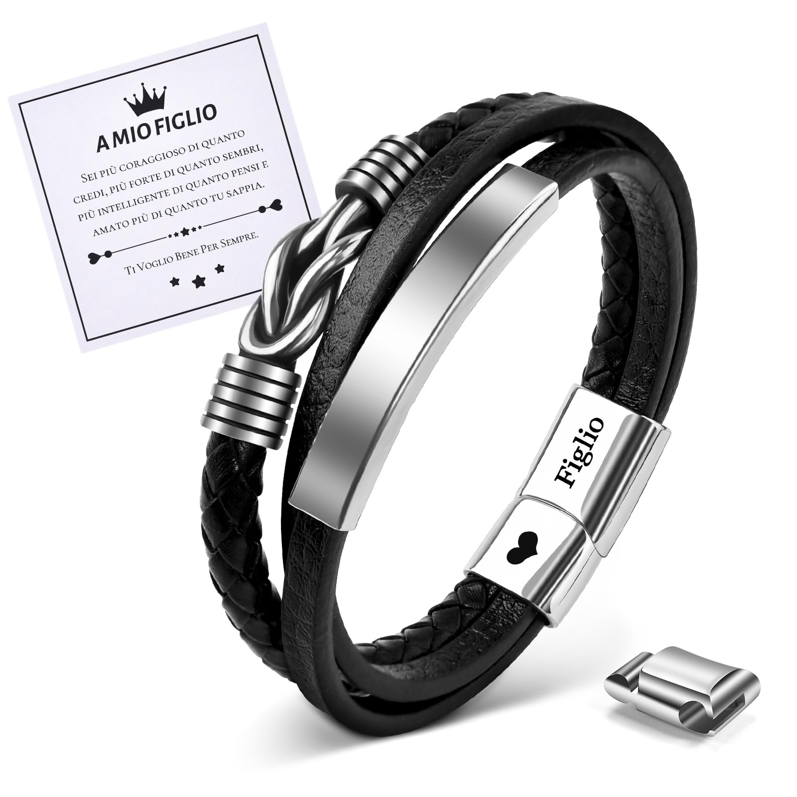 VU100 Regalo per Papà/Figlio/Uomo Bracciale in pelle per Uomo Bracciale Ti Amo Regalo per la Festa del Papà Regalo di compleanno per Figlio Fidanzato Marito Papà-Con Scatola Regalo
