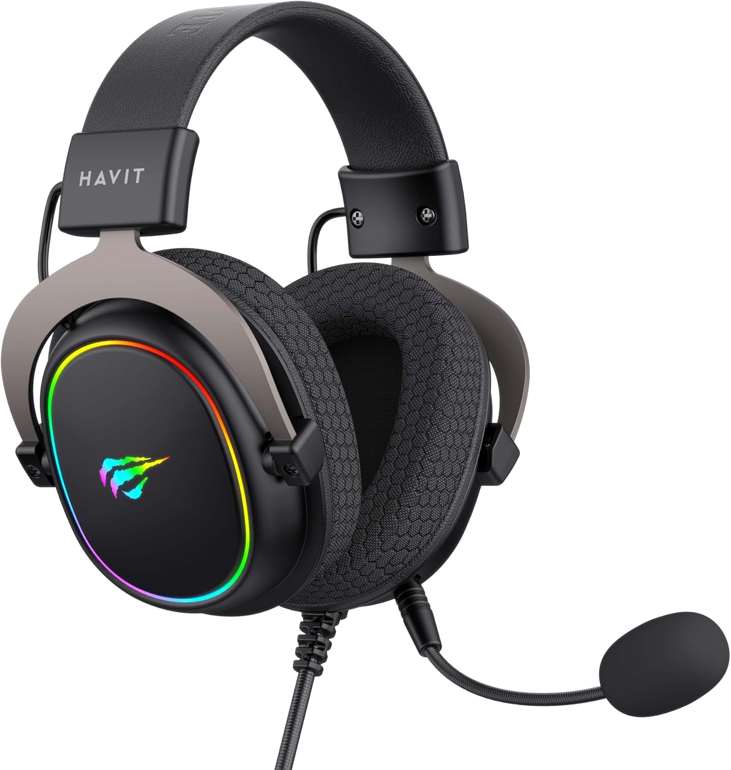 Havit Fone de Ouvido 7.1 USB Gamer H2002R Iluminação RGB, Falante de 50 mm, Microfone Destacável, Headband Regulável, Earpads confortáveis