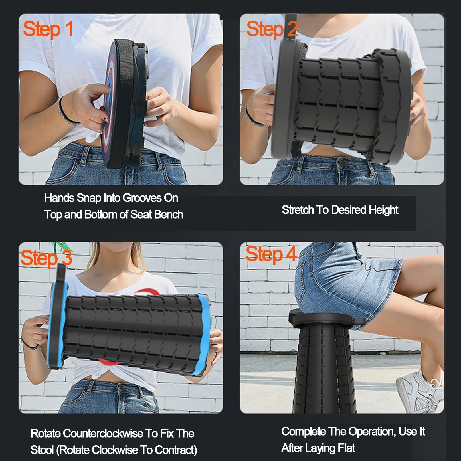 Einziehbarer Klapphocker Tragbarer Teleskophocker Verstellbarer Zusammenklappbarer Hocker Leichter Campinghocker für Erwachsene Outdoor-Reisen Küche 330 Lb Max Belastung