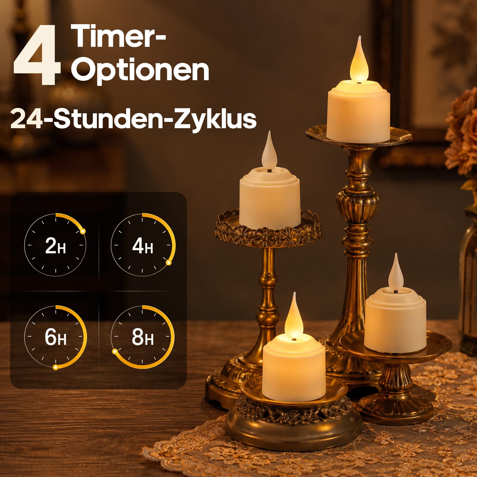 Lámparas de Té LED Recargables con Mando a Distancia, 200H, Temporizador, Llama Parpadeante, Regulables – Ideales para Fiestas, Salón y Decoración Navideña