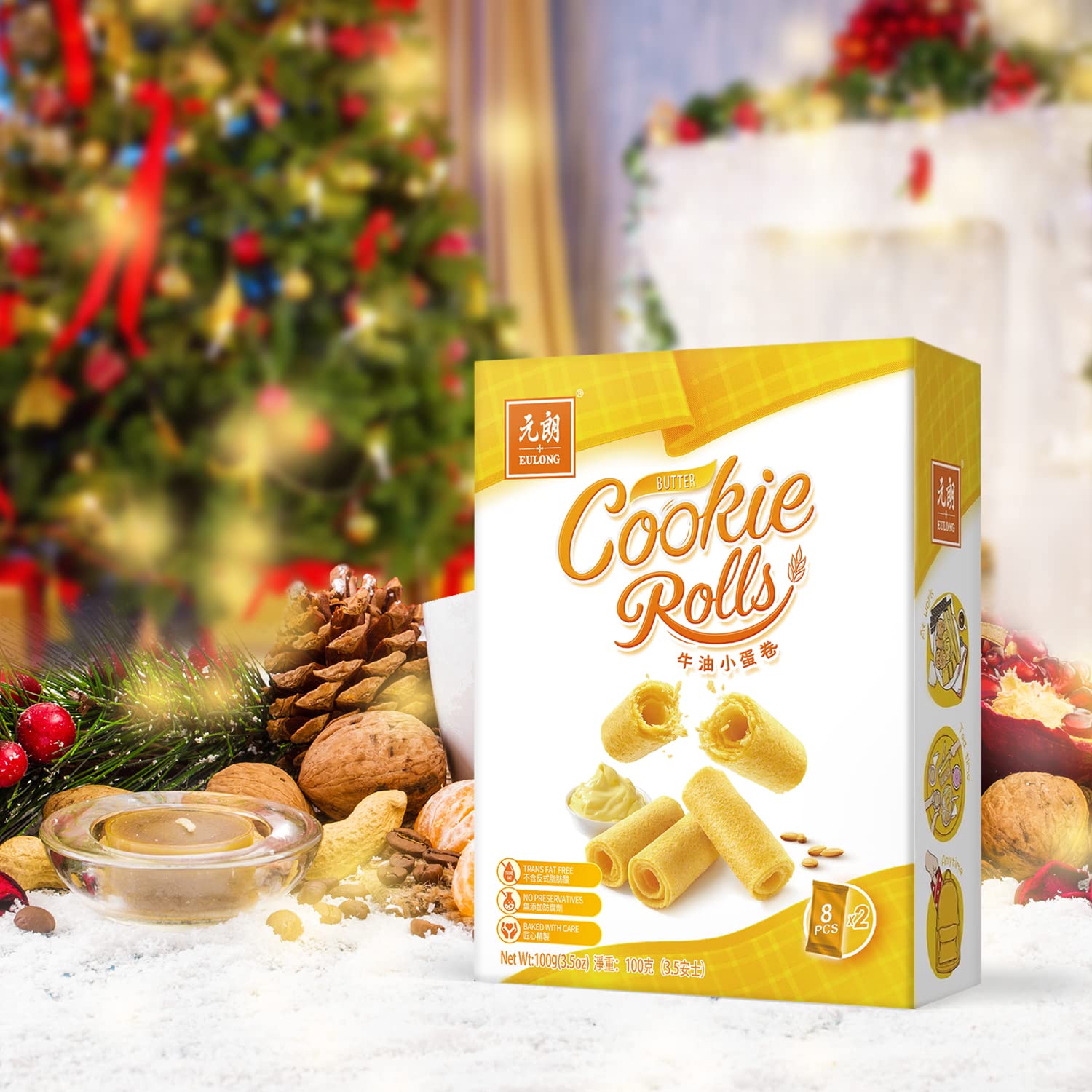 Buy EULONG Butter Cookie Rolls, Holiday Mini Rolled Wafer Shortbread