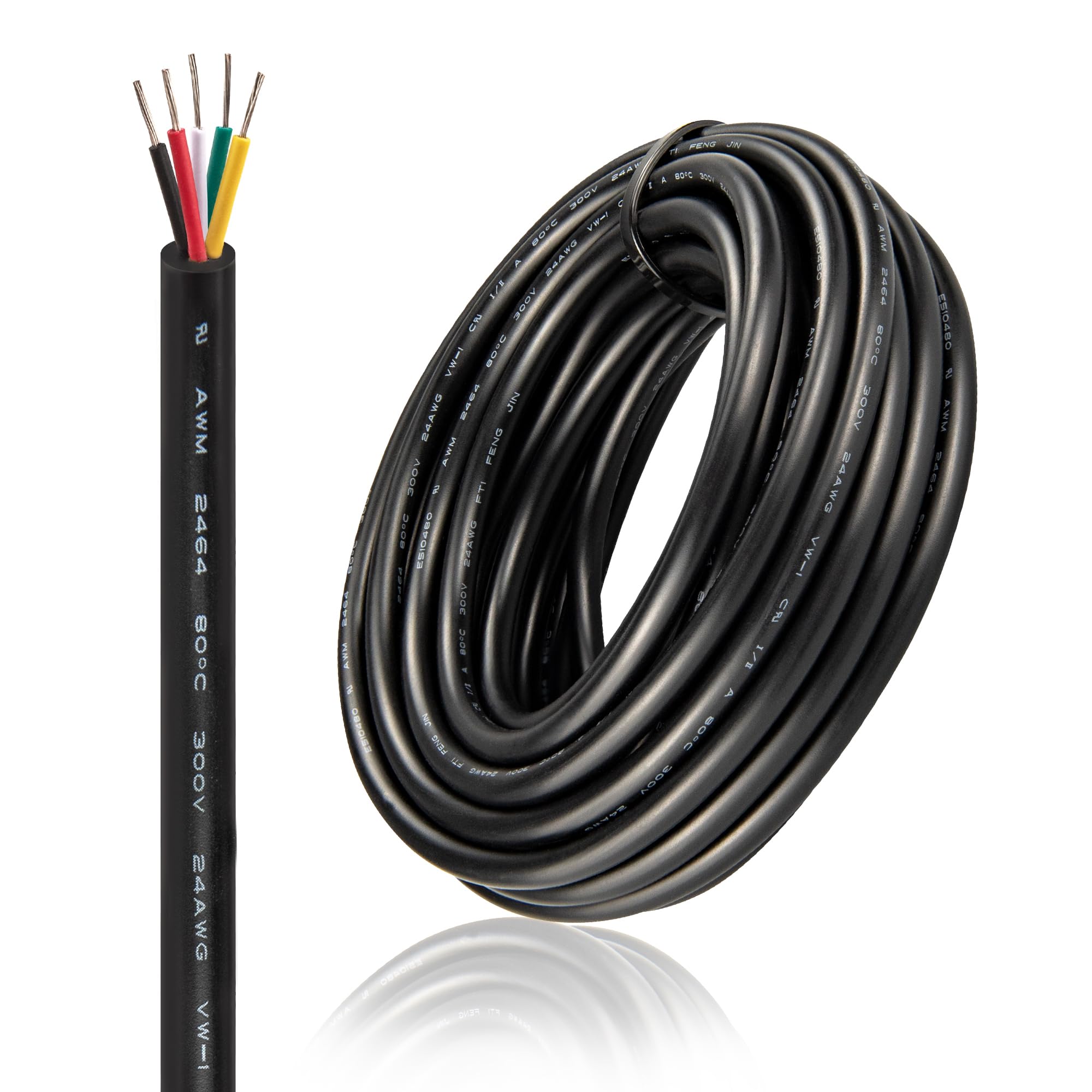 URCIANOW 24Gauge 5x0.2mm²Electrical Cable 5 Core 5M Tinned Copper Cable UL2464 Stranded Wire 2.3A Low Voltage Extension Black PVC Sheathed for Control Signals Or Lighting — image 1