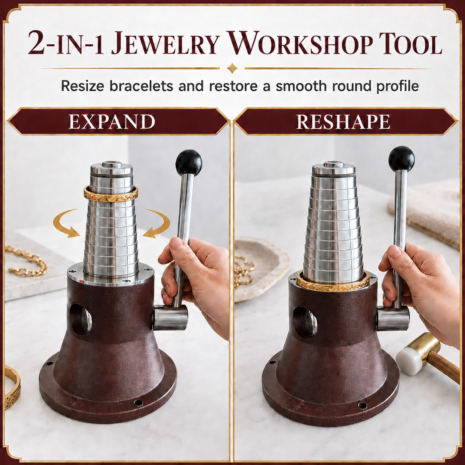 Strumento di Precisione per Gioiellieri, Allargatore e Modellatore per Bracciali (52-70cm) e Anelli (14-28cm), Attrezzatura Resistente per Laboratorio e Negozio di Riparazione BangleStyle