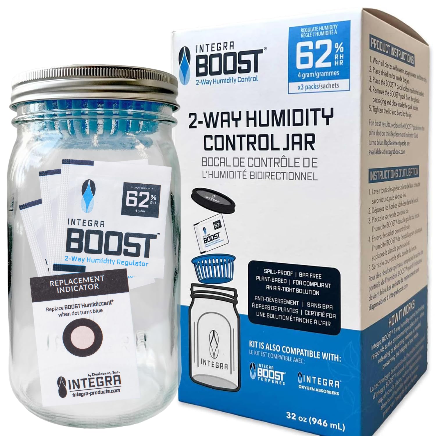 Amazon.com: Integra Boost Humidity Control Jar With Humidity Pack Holder,  Includes 3 Boost Packs For 2-Way Humidity Control (4 Gram Packs at 62  Percent RH, 32 oz Jar) : Appliances