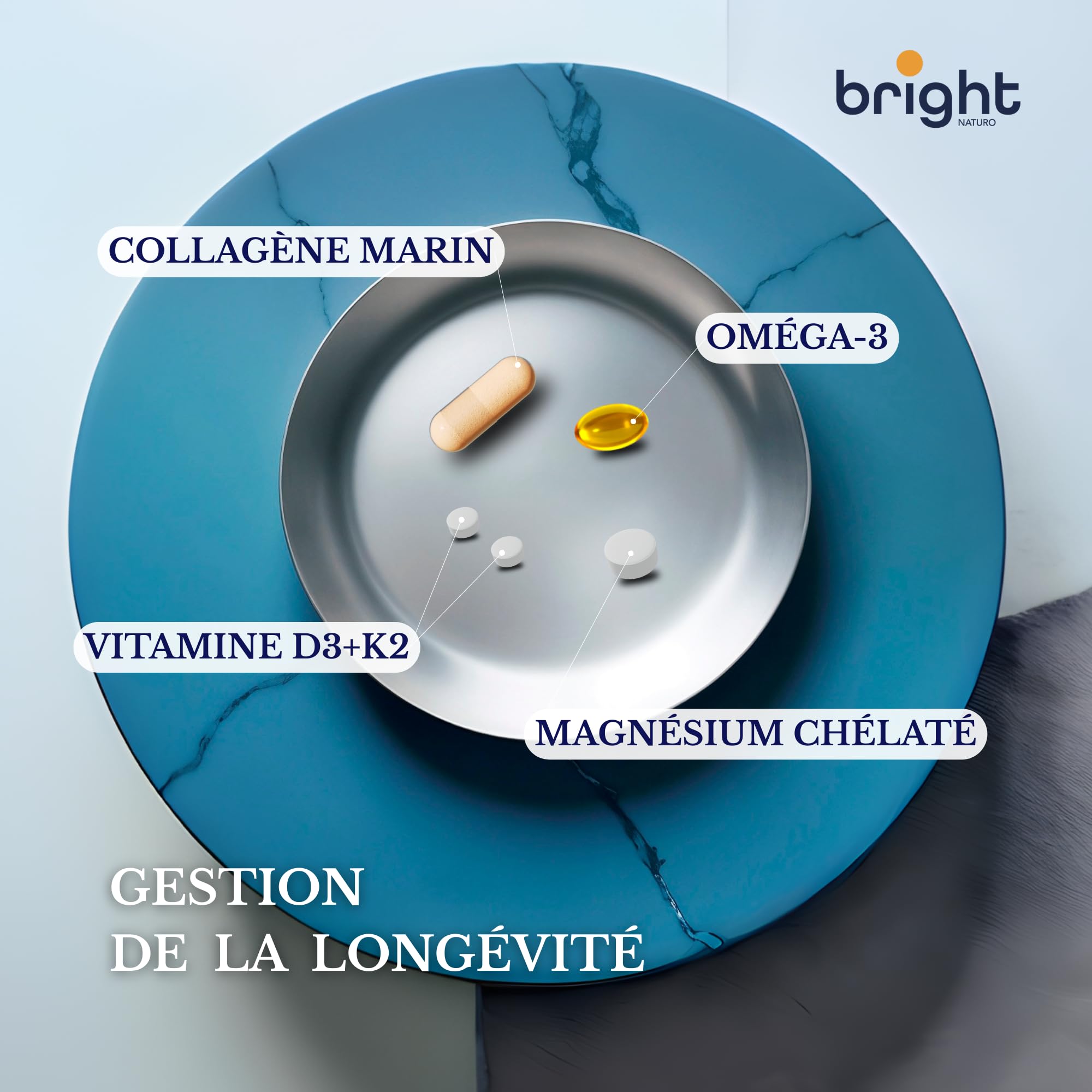 Omega 3 Magnésium Vitamine D3 K2 8000 UI Collagène Marin Hydrolysé Acide Hyaluronique Q10 Zinc – Gestion Osseuse et Cellulaire, 4 Compléments en 1 Paquet pour Articulations et Énergie I 28 Doses