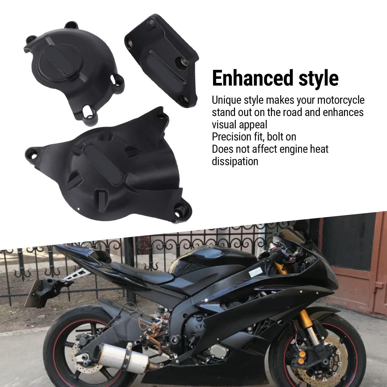 Aramox Motorrad-Motorabdeckungs-Set, 3-teiliges Langes Glasfaser-Nylon-Motorgehäuse-Schutzgitter Zum Einbau für die Verwendung auf der Straße, auf der Rennstrecke YZF R6 2006 2025 (Carbon-Style-Faser)