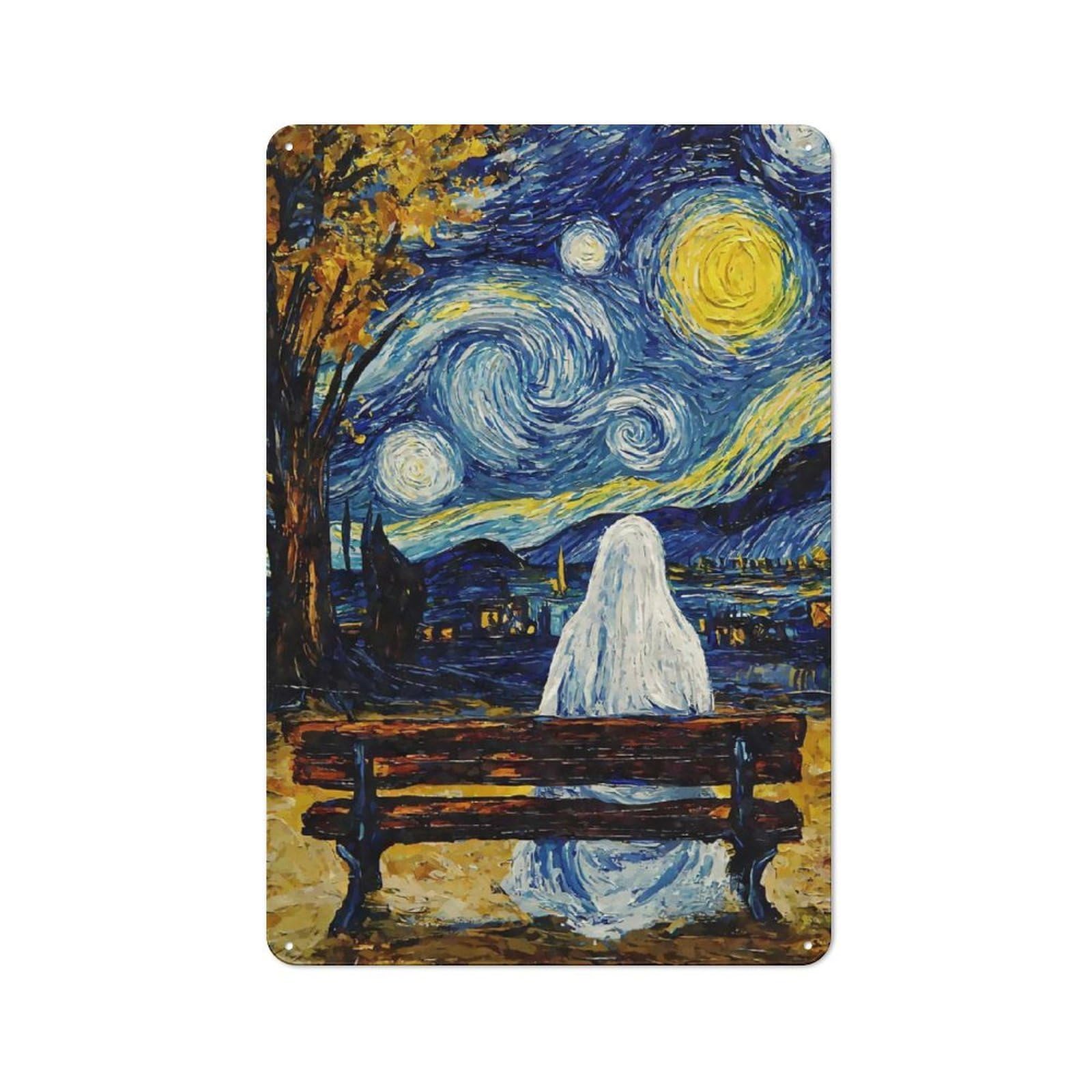 Junmoney Ghost Starry Night Vintage Tin Wall Plaque 30X20cm For Hallway Wall, For Kitchen, Dining Room And Home Bar Wall Decor