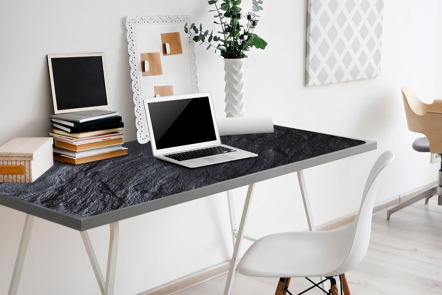 Sottomano da Scrivania 100x50 cm per Ufficio e Casa Impermeabile Protezione e Decorazione Superficie Protettiva Antiscivolo Facile da Pulire in Vinile PVC - marmo nero