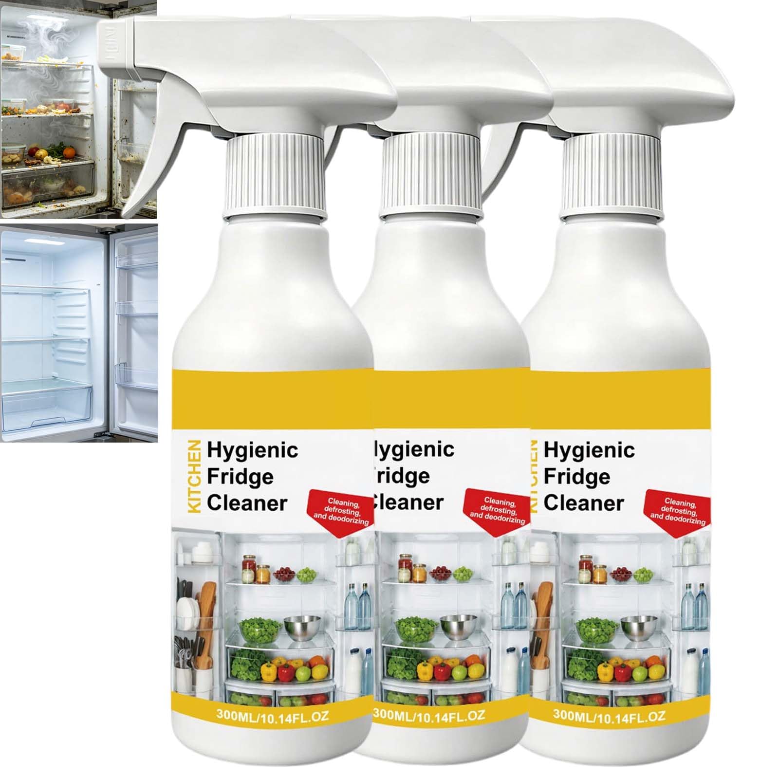 Detergente spray per frigorifero da cucina, rimuove in profondità le macchie del congelatore e lo sporco, detergente deodorante per frigorifero ad alta efficacia (3 pezzi)