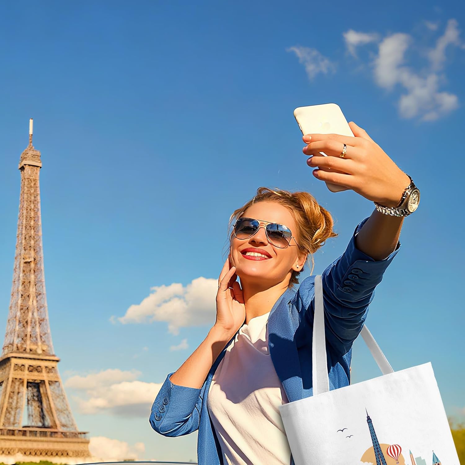 9 Pcs Paris Tote Canvas Bags Souvenir Gift Grocery Shopping Tote Bag for Travel Gifts