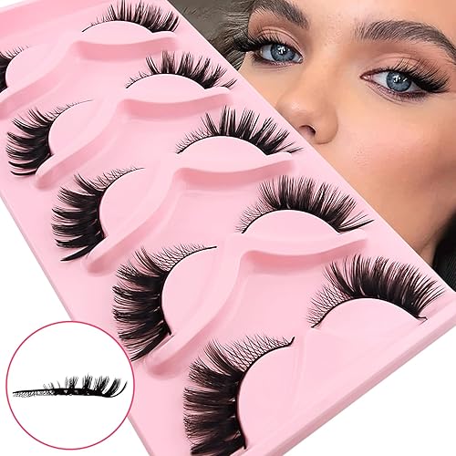 Miniatura 2 de 5 pares de pestañas postizas de aspecto natural de ojo de gato, pestañas falsas de visón sintético, pestañas postizas de ojo de gato (5-9)