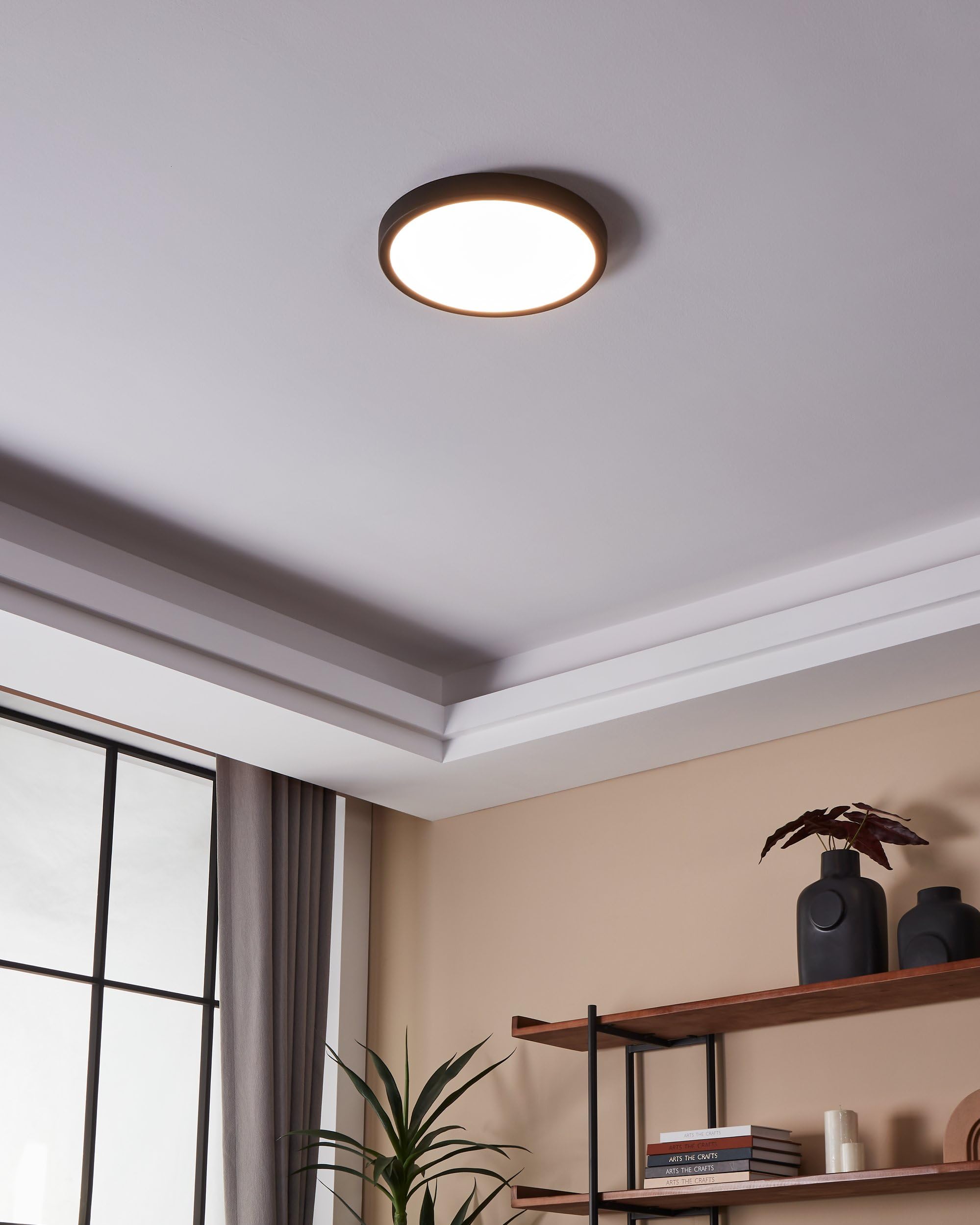 EGLO connect.z Smart-Home LED Bad-Deckenlampe Fueva-Z, Ø 28,5 cm, ZigBee | App und Sprachsteuerung Alexa, Lichtfarbe (warmweiß-kaltweiß), dimmbar, Alu Aufbauleuchte schwarz, IP44