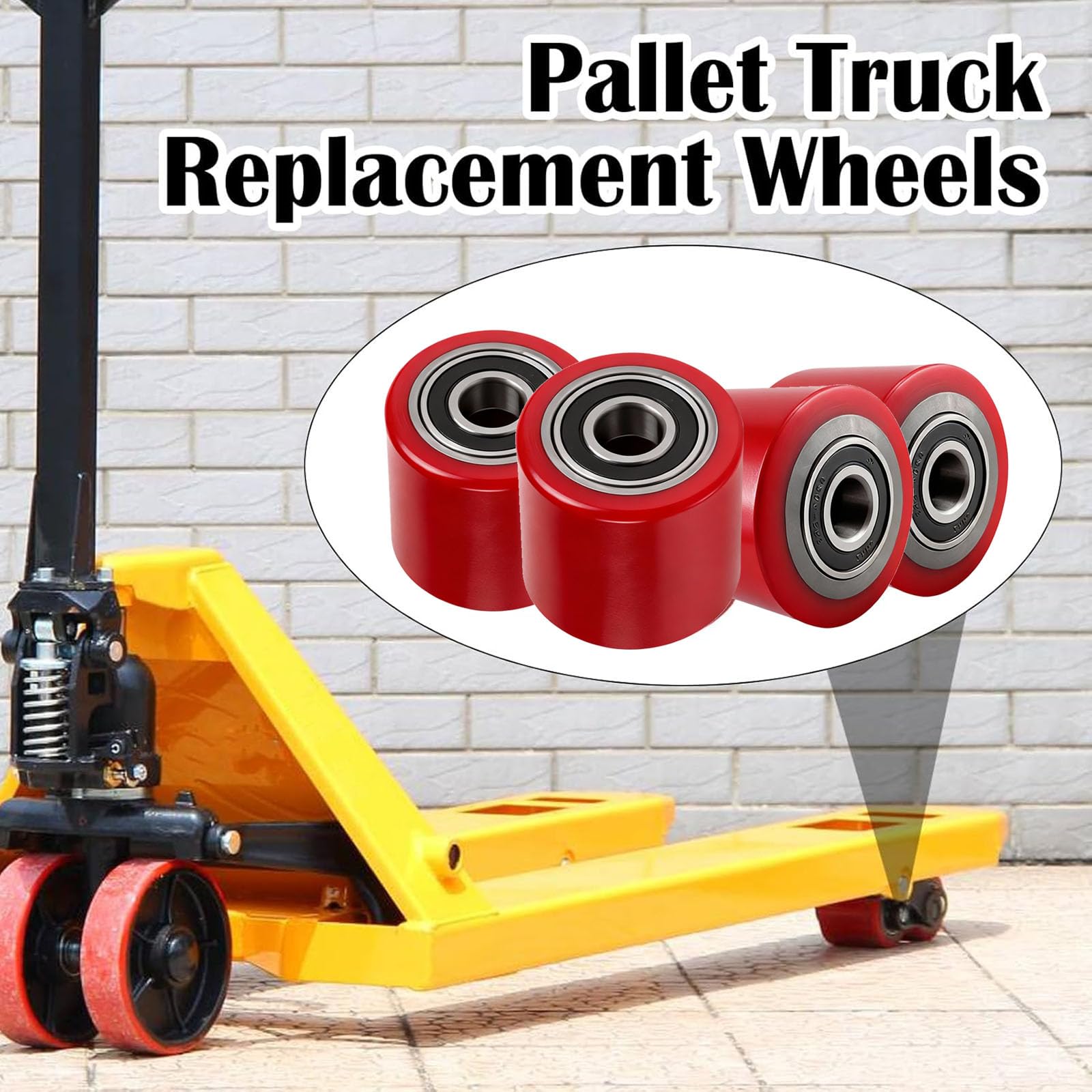 4 Stück Hubwagenrollen Polyurethan 80 x 70mm, Achse 20mm Hubwagenräder mit Kugellager Belastung 750kg Hubwagen Rollen Räder Rollen Industrielle Ersatzteile für Hubwagen Transportwagen